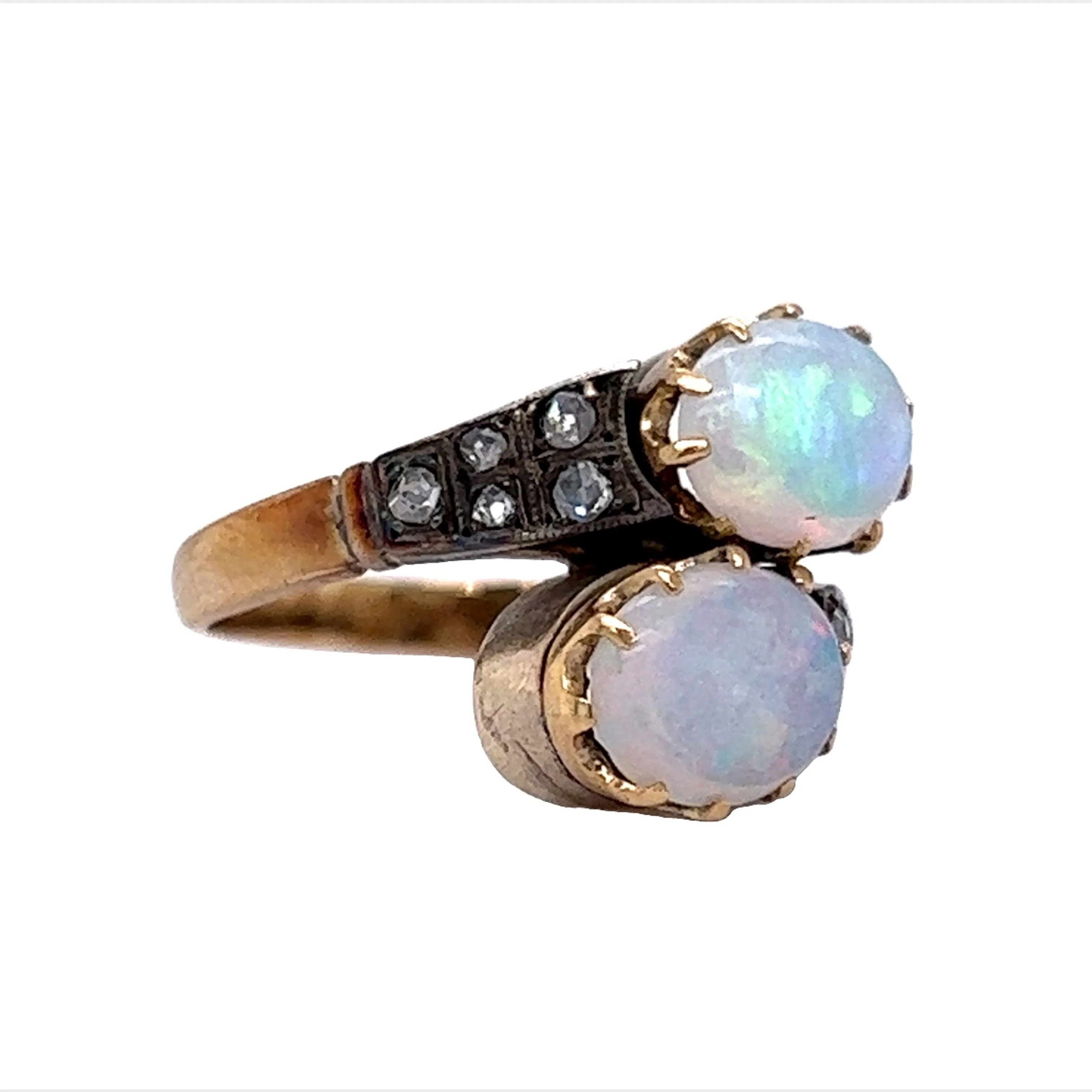 Victorian Diamond & Opal Cocktail Ring in Sterling Silver & Gold - Image 3