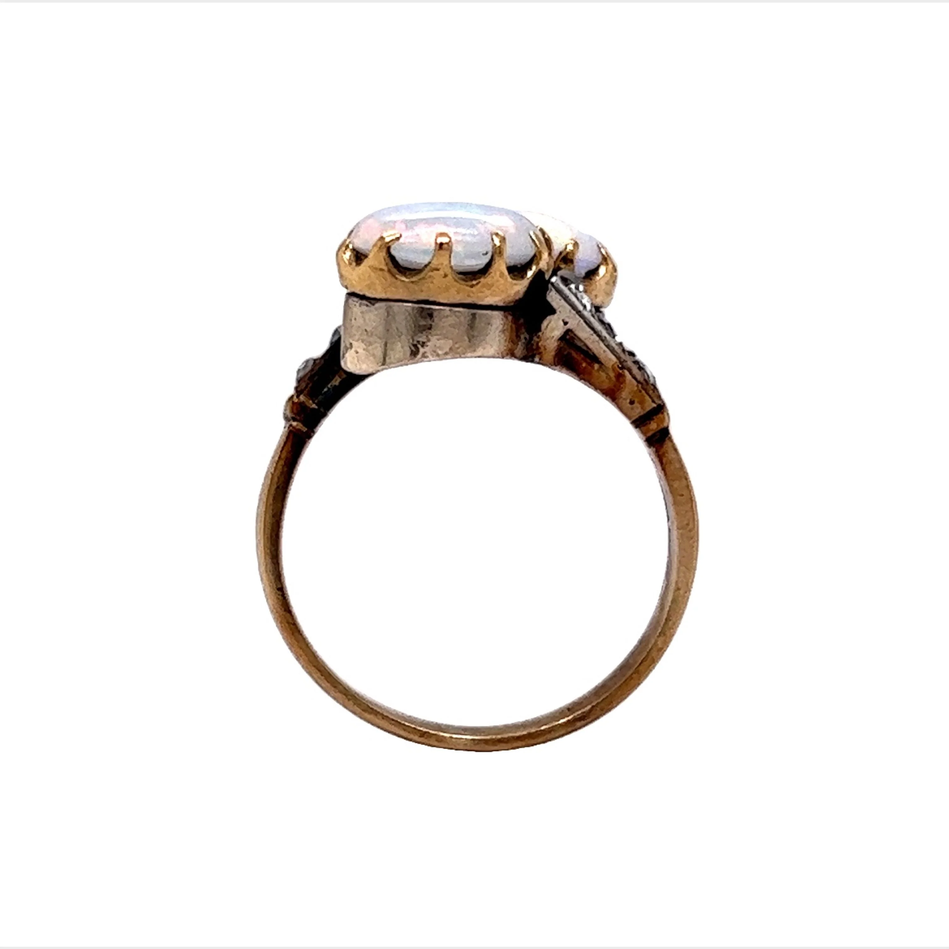 Victorian Diamond & Opal Cocktail Ring in Sterling Silver & Gold - Image 4