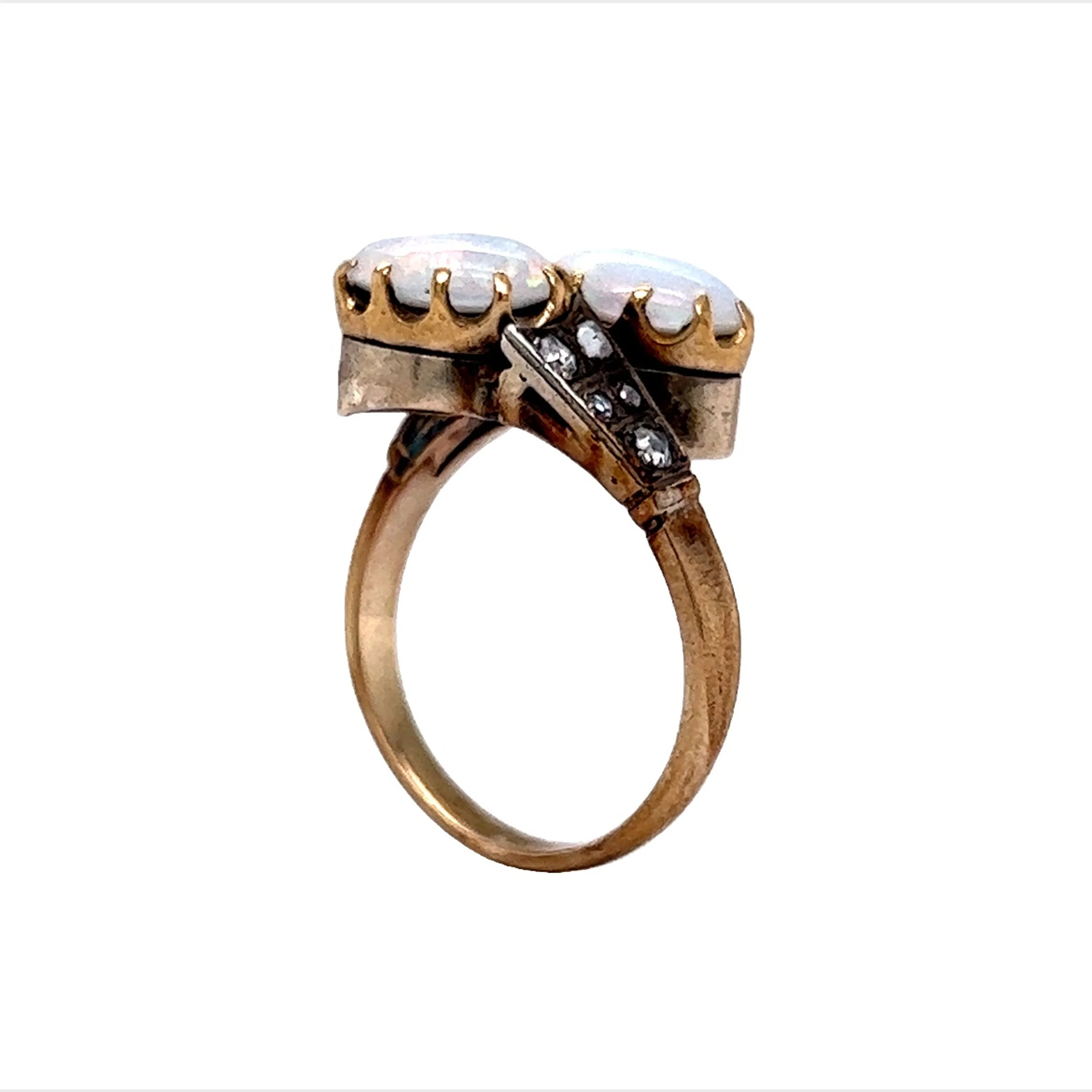 Victorian Diamond & Opal Cocktail Ring in Sterling Silver & Gold - Image 5