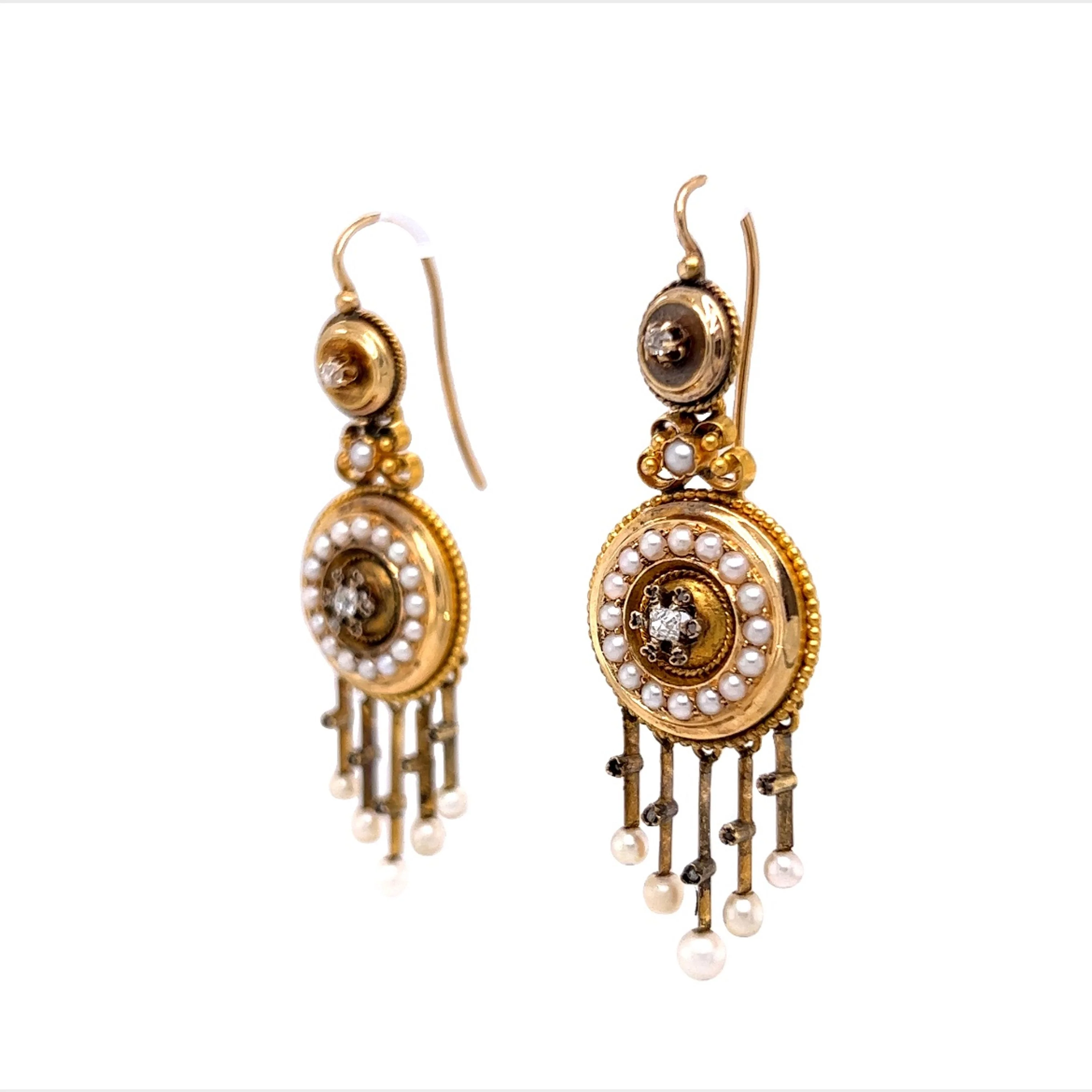 Victorian Diamond & Pearl Matching Jewelry Set in 14k Yellow Gold - Image 3