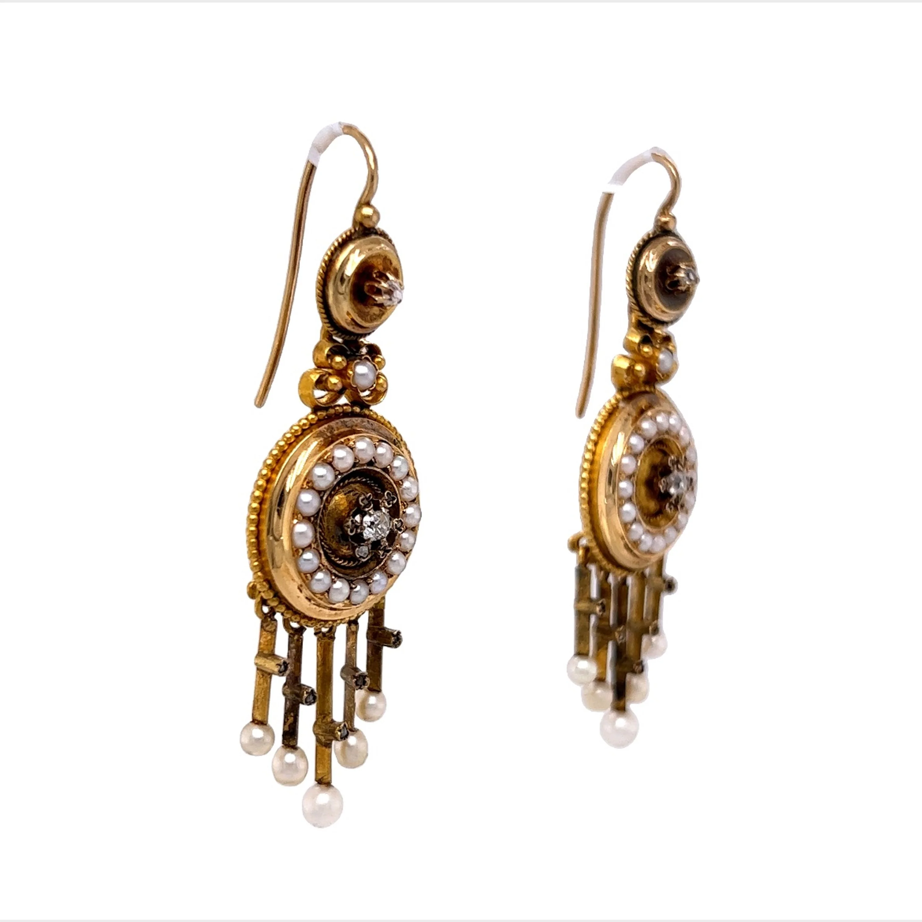Victorian Diamond & Pearl Matching Jewelry Set in 14k Yellow Gold - Image 4