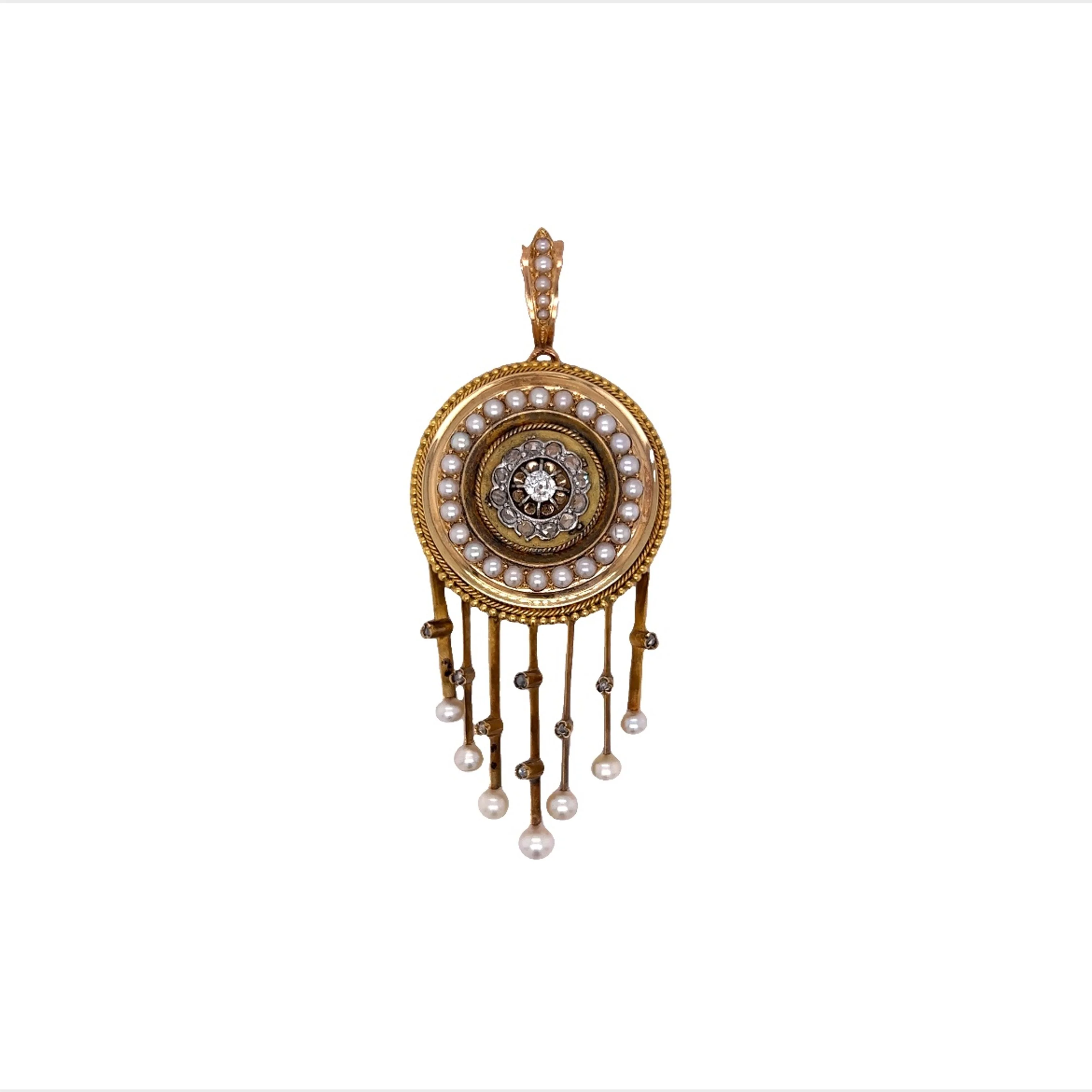 Victorian Diamond & Pearl Matching Jewelry Set in 14k Yellow Gold - Image 5