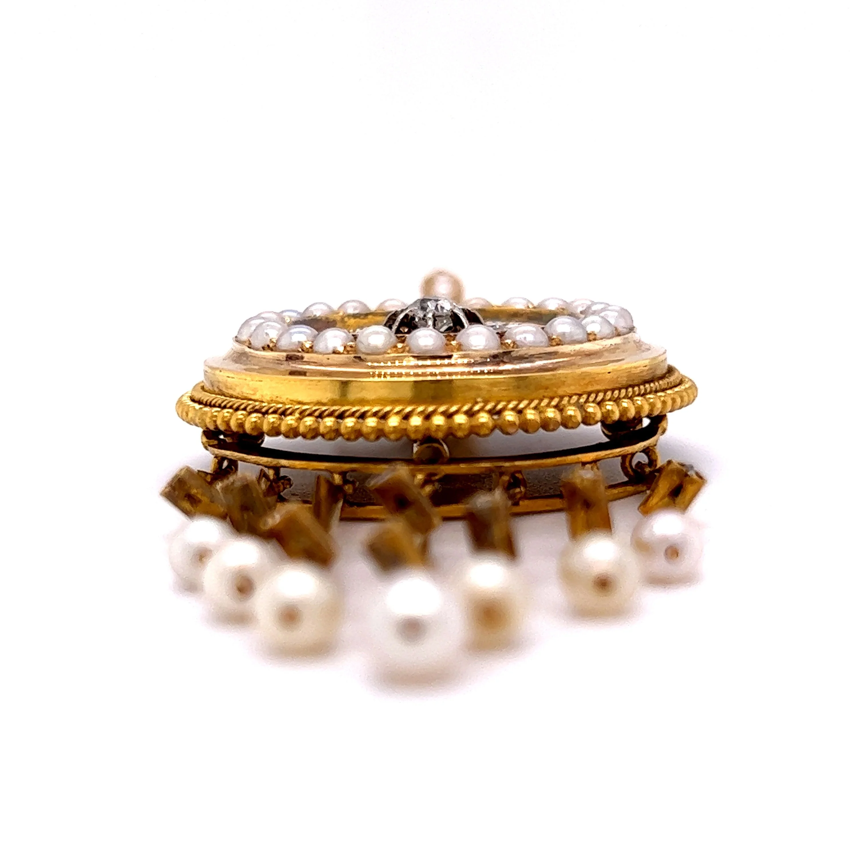 Victorian Diamond & Pearl Matching Jewelry Set in 14k Yellow Gold - Image 6