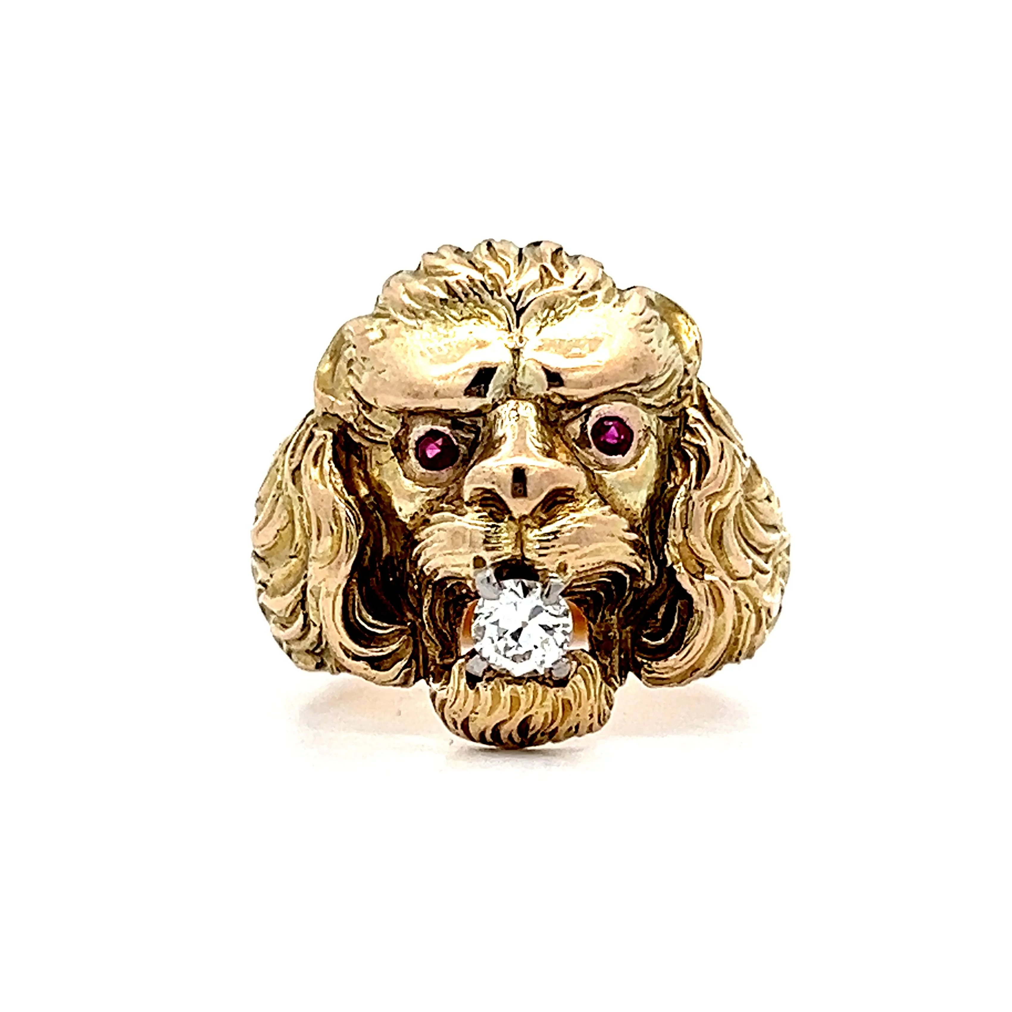 Victorian Diamond & Ruby Cocktail Ring in 14k Yellow Gold