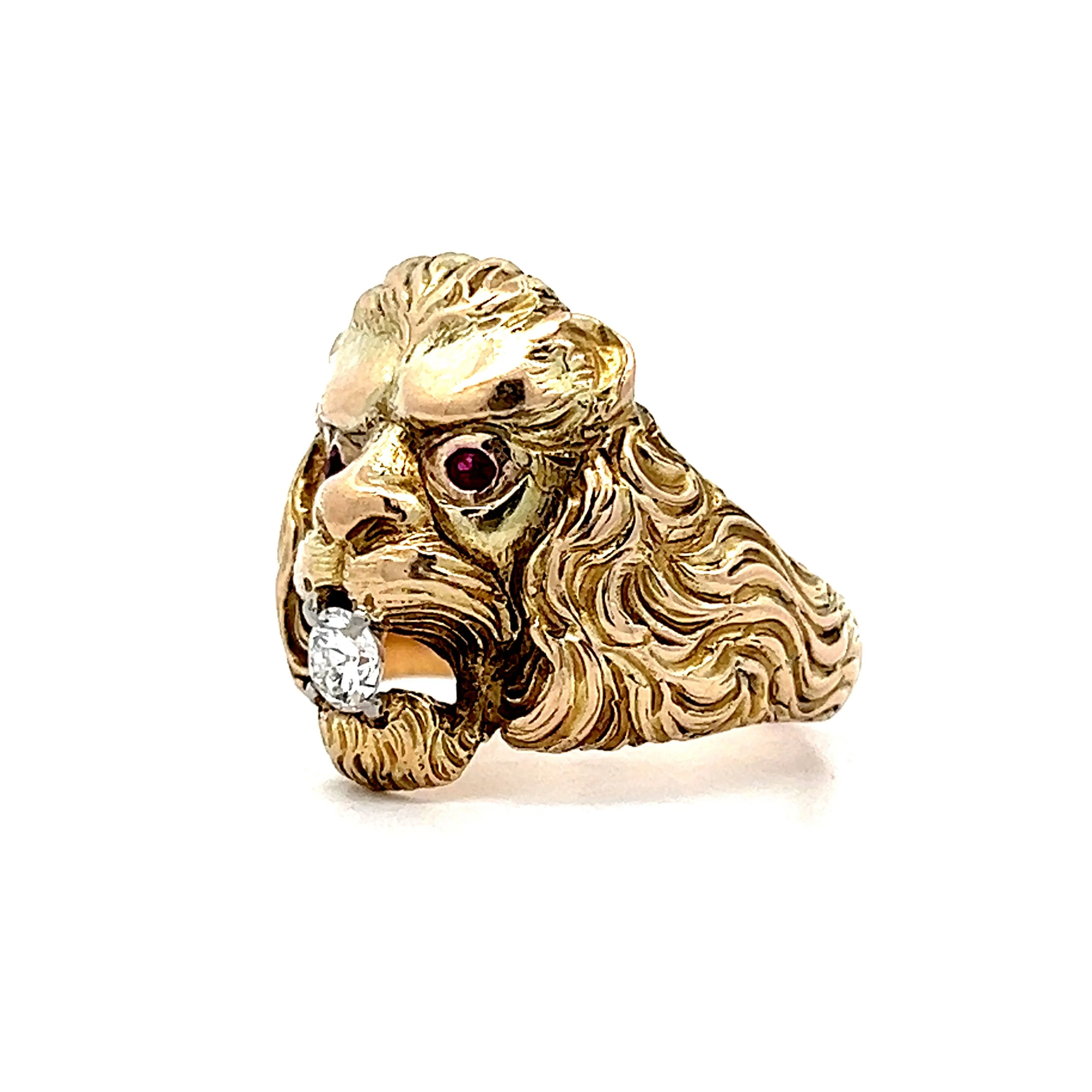 Victorian Diamond & Ruby Cocktail Ring in 14k Yellow Gold - Image 2
