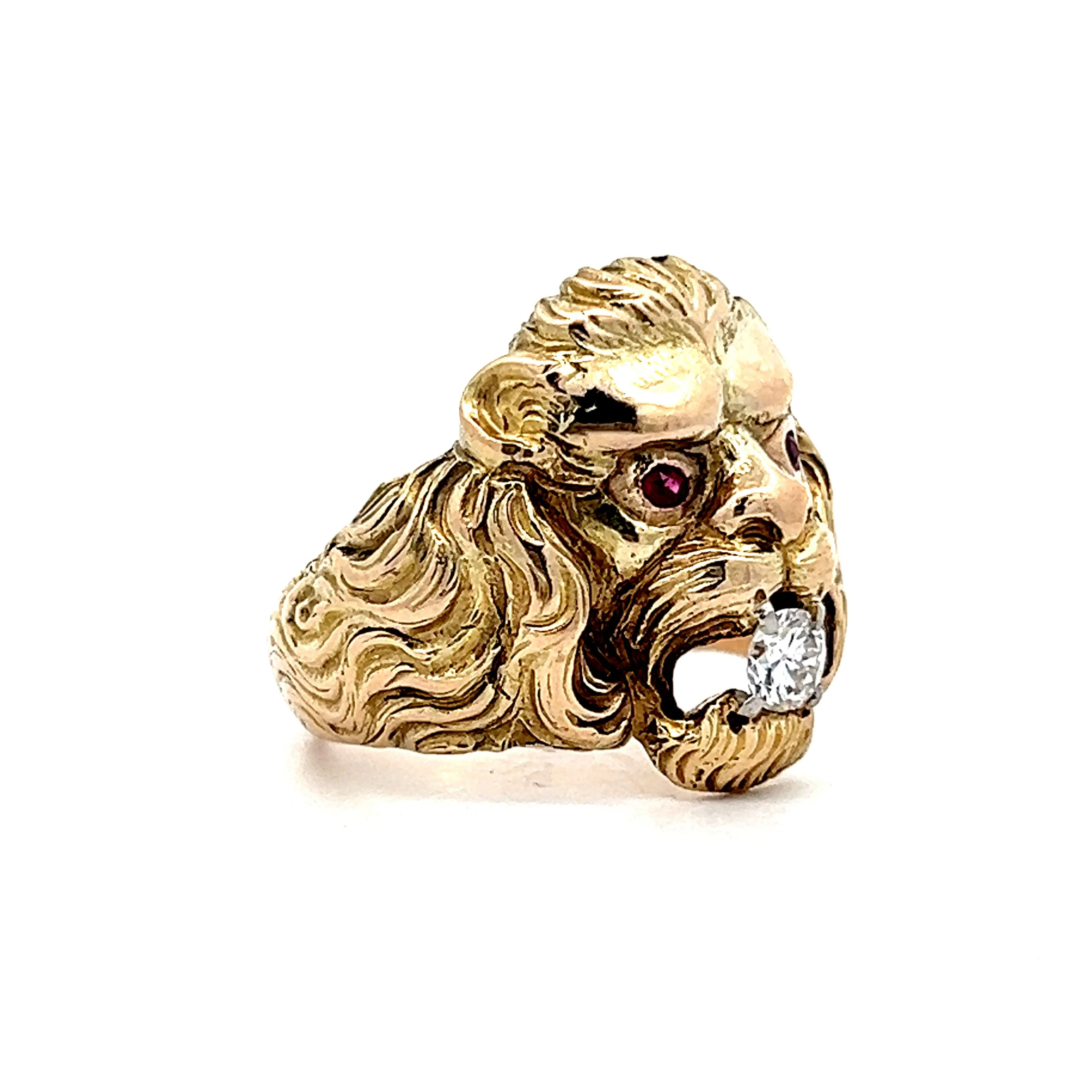 Victorian Diamond & Ruby Cocktail Ring in 14k Yellow Gold - Image 3