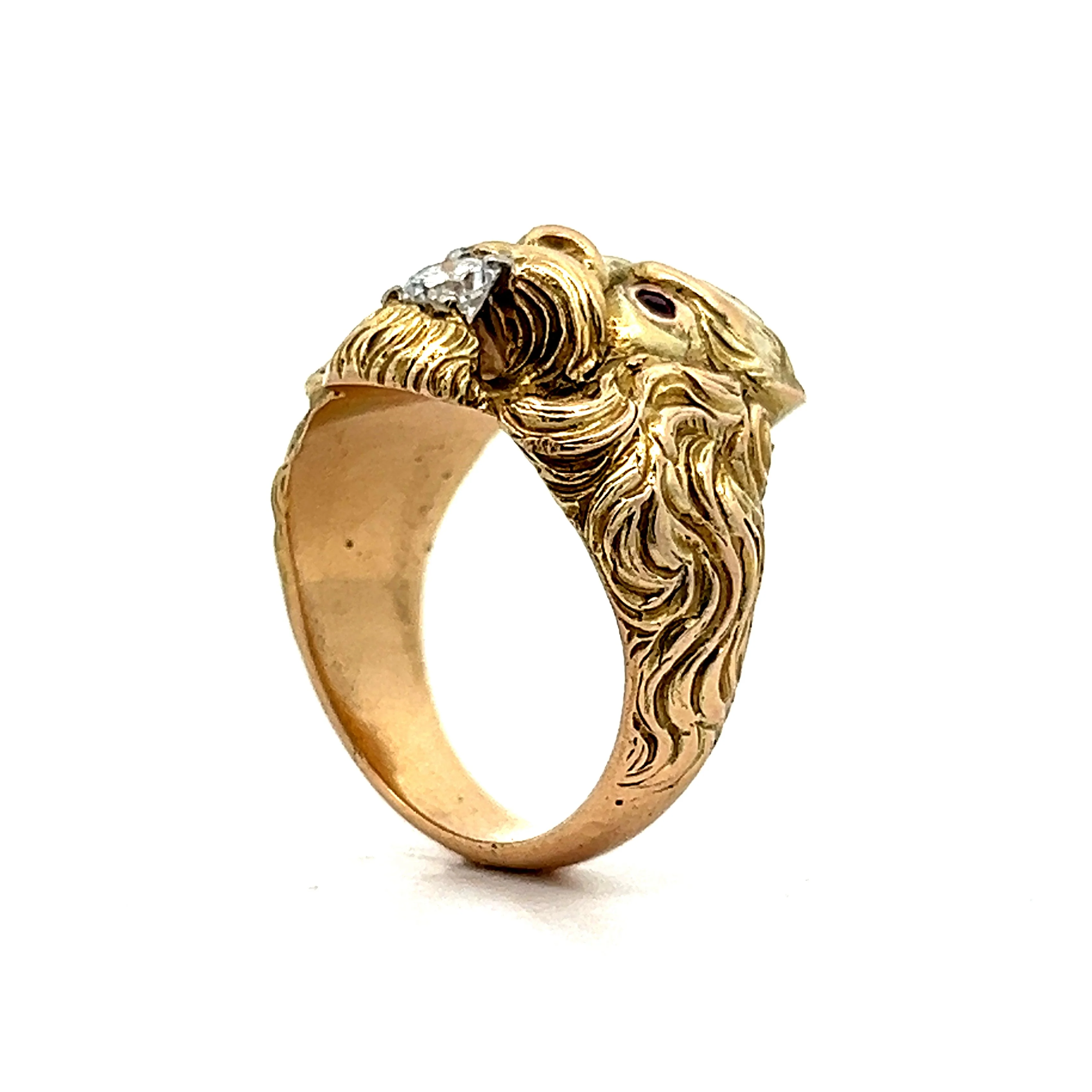 Victorian Diamond & Ruby Cocktail Ring in 14k Yellow Gold - Image 5