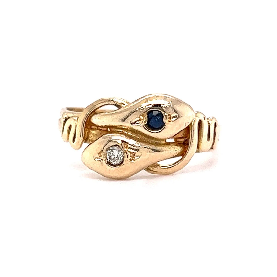 Victorian Diamond & Sapphire Snake Ring in 14k Yellow Gold