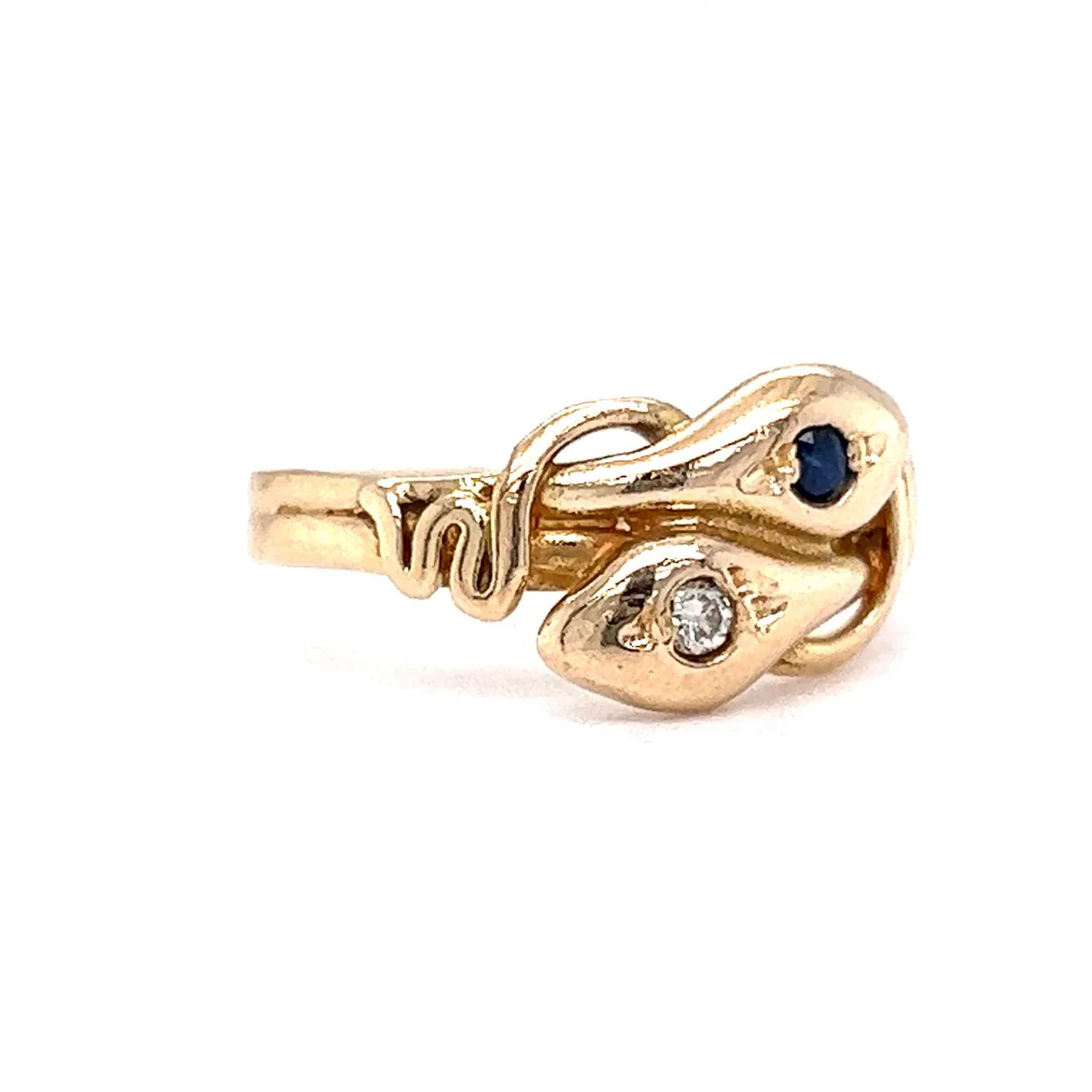 Victorian Diamond & Sapphire Snake Ring in 14k Yellow Gold - Image 3