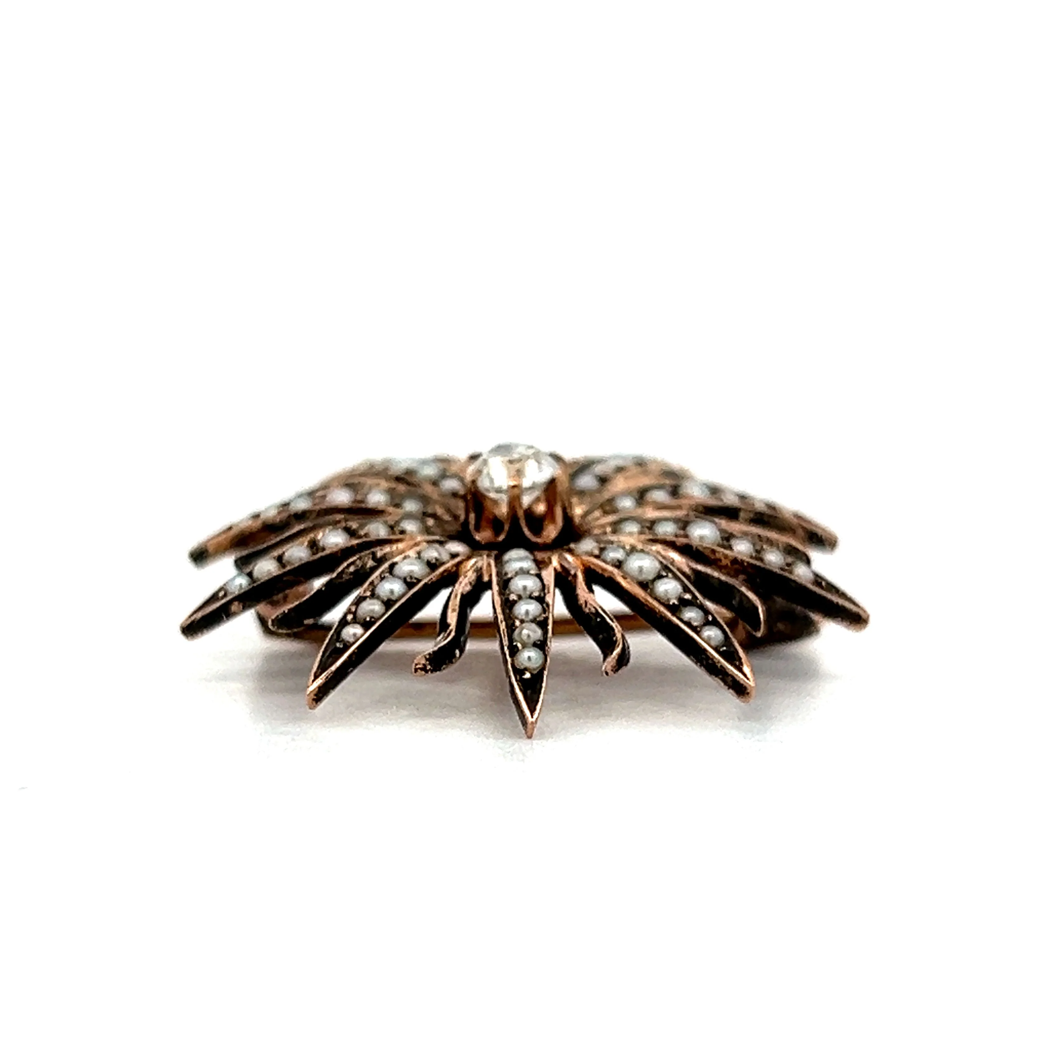 Victorian Diamond & Seed Pearl Brooch/Pendant in Rose Gold - Image 3