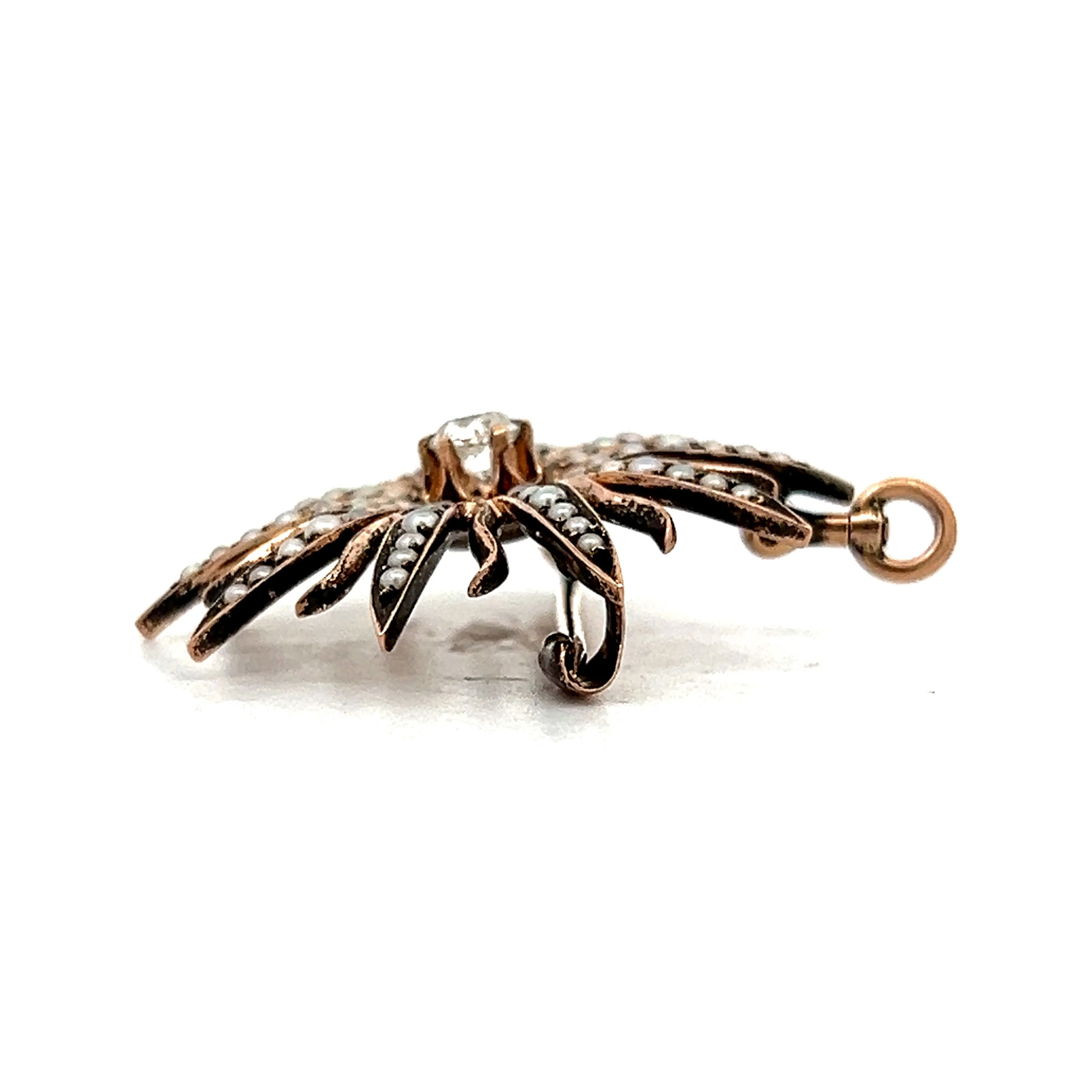 Victorian Diamond & Seed Pearl Brooch/Pendant in Rose Gold - Image 4