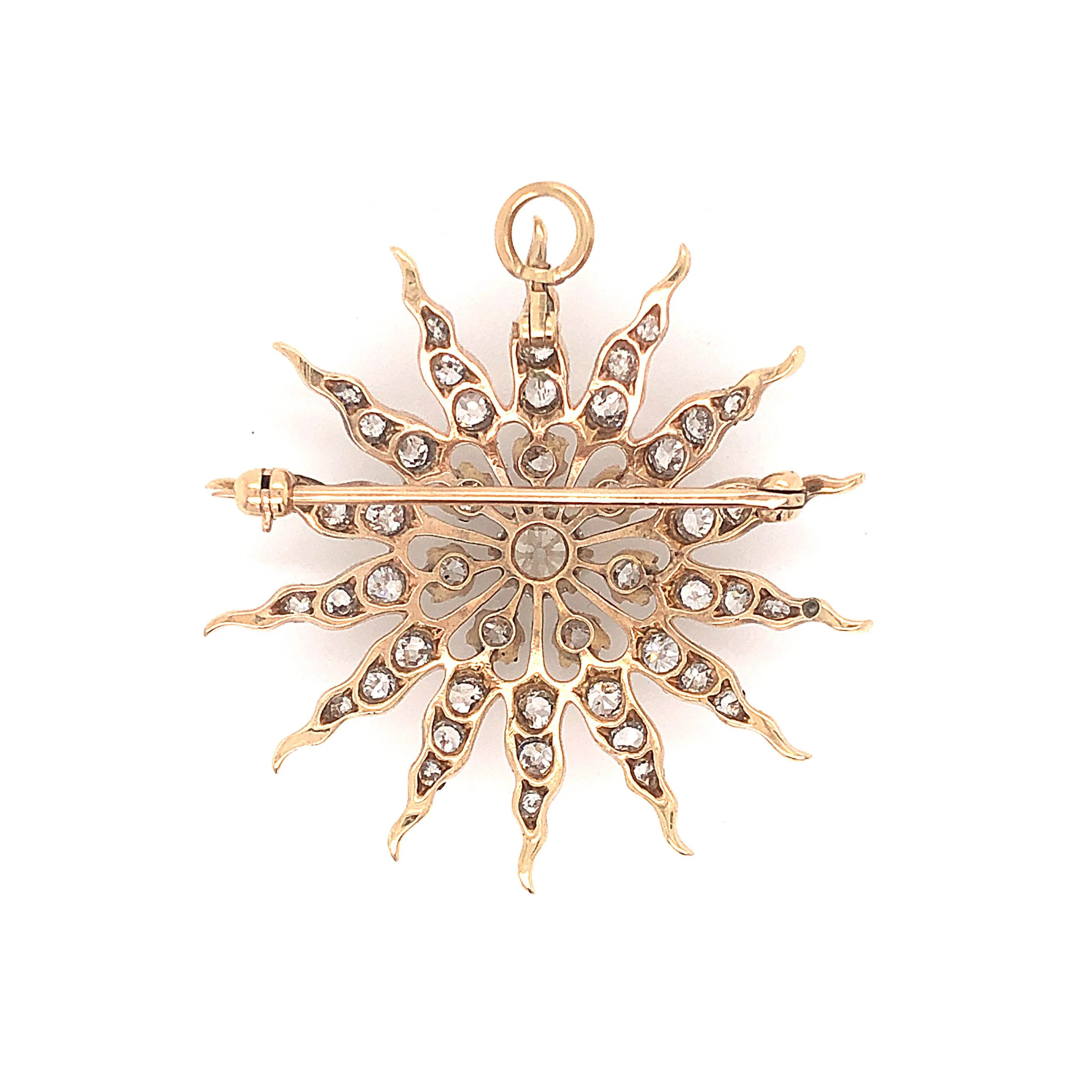 Victorian Diamond Sun Brooch Pendant in 14k Yellow Gold - Image 2