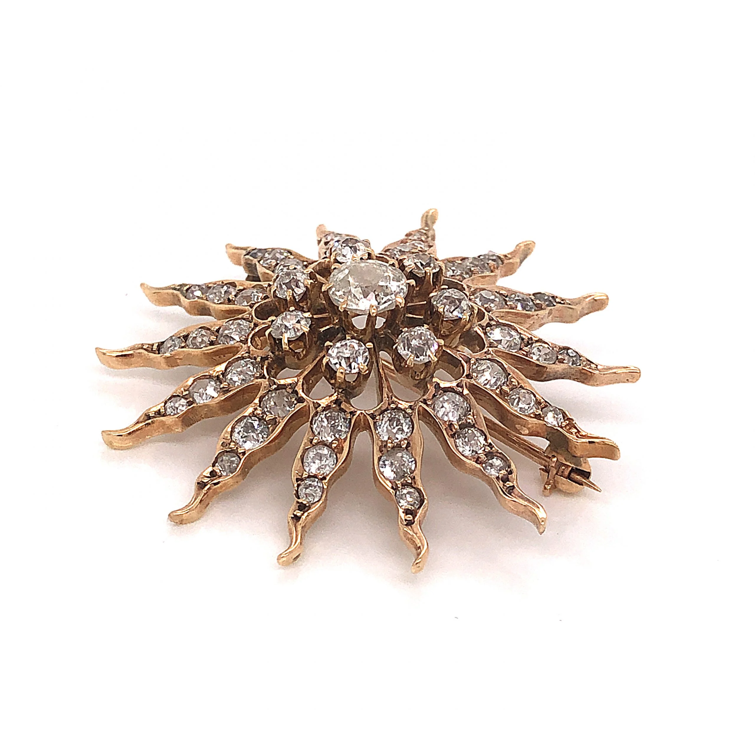 Victorian Diamond Sun Brooch Pendant in 14k Yellow Gold - Image 3