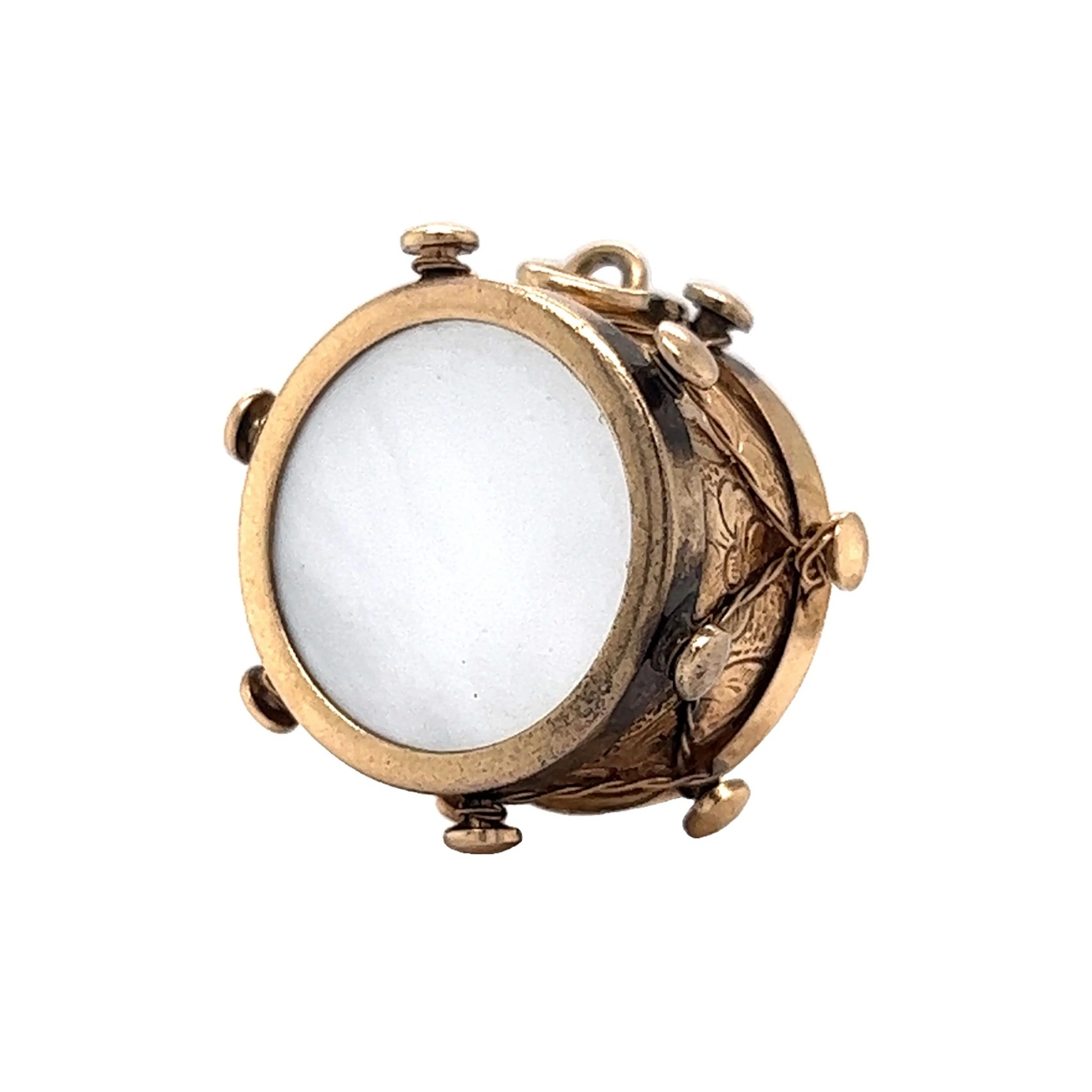 Victorian Drum Charm Mother of Pearl in Yellow Gold - Image 2