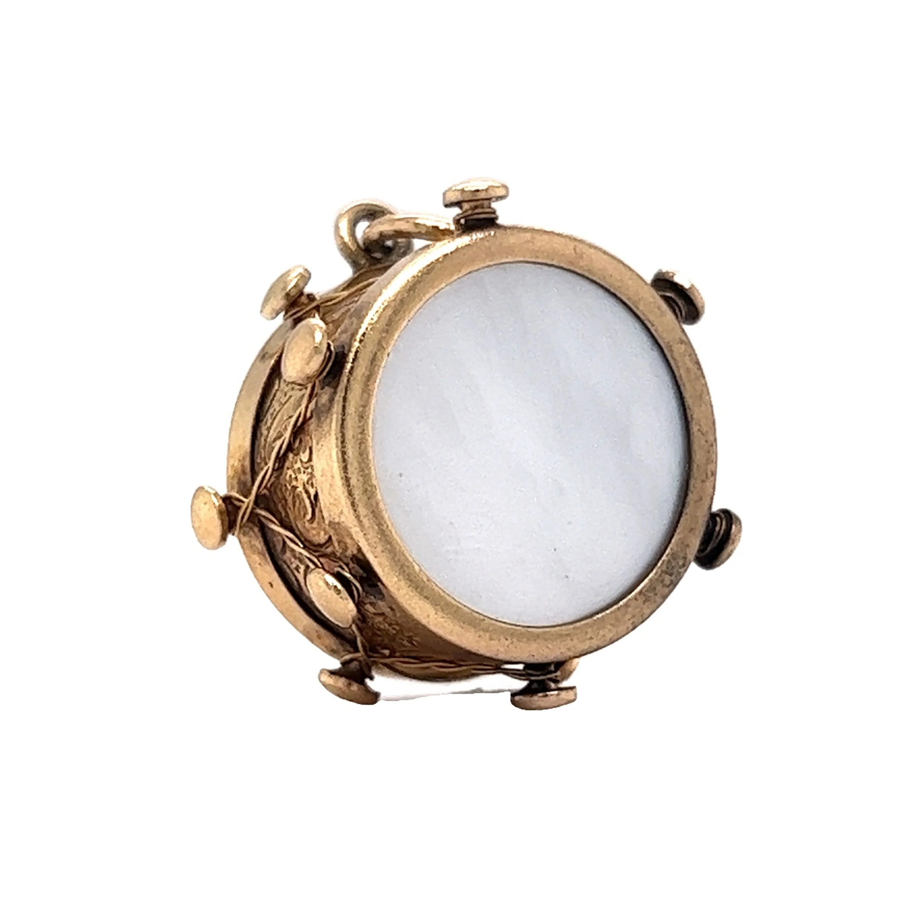 Victorian Drum Charm Mother of Pearl in Yellow Gold - Image 3