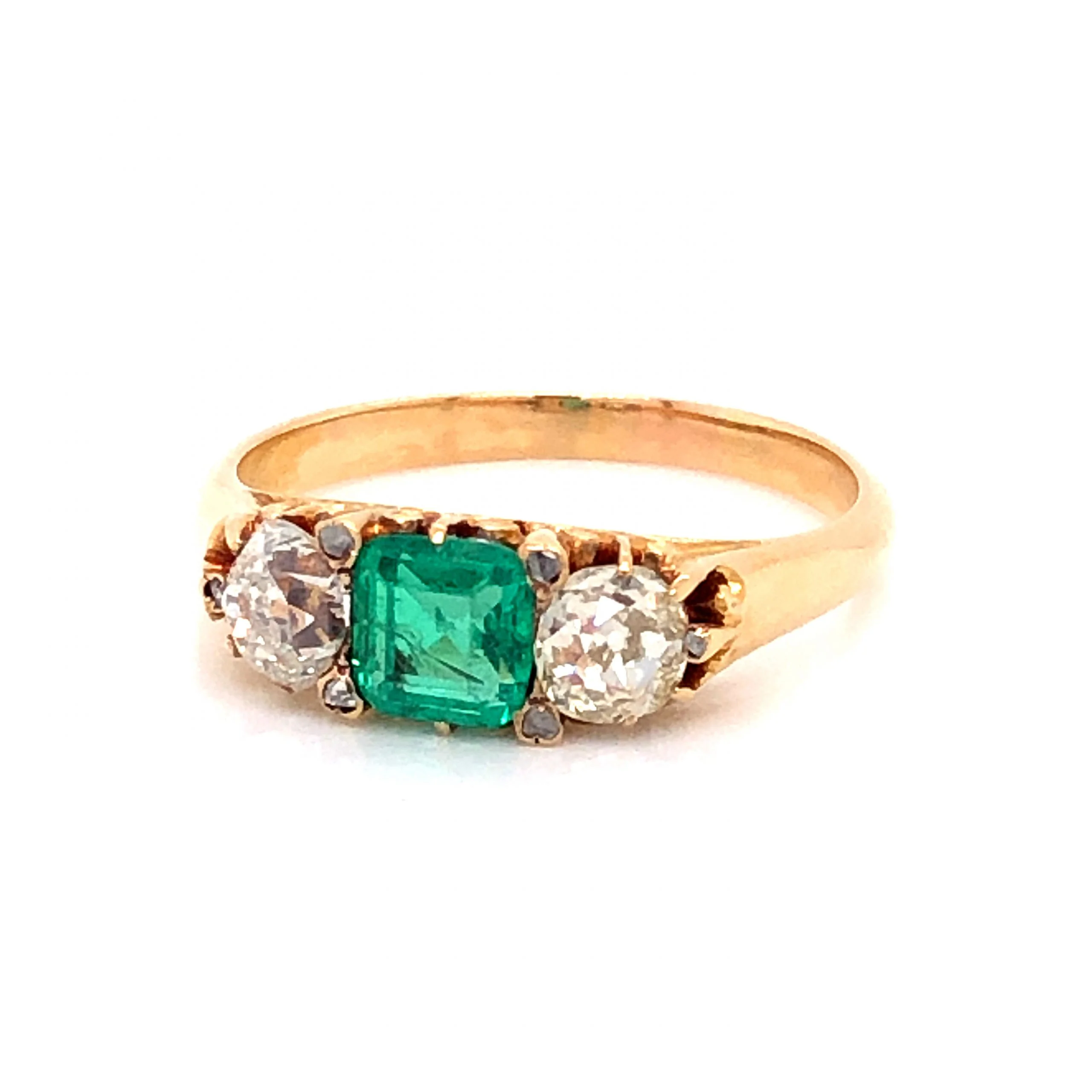 Victorian Emerald and Diamond Ring in 14k Yellow Gold - Image 2