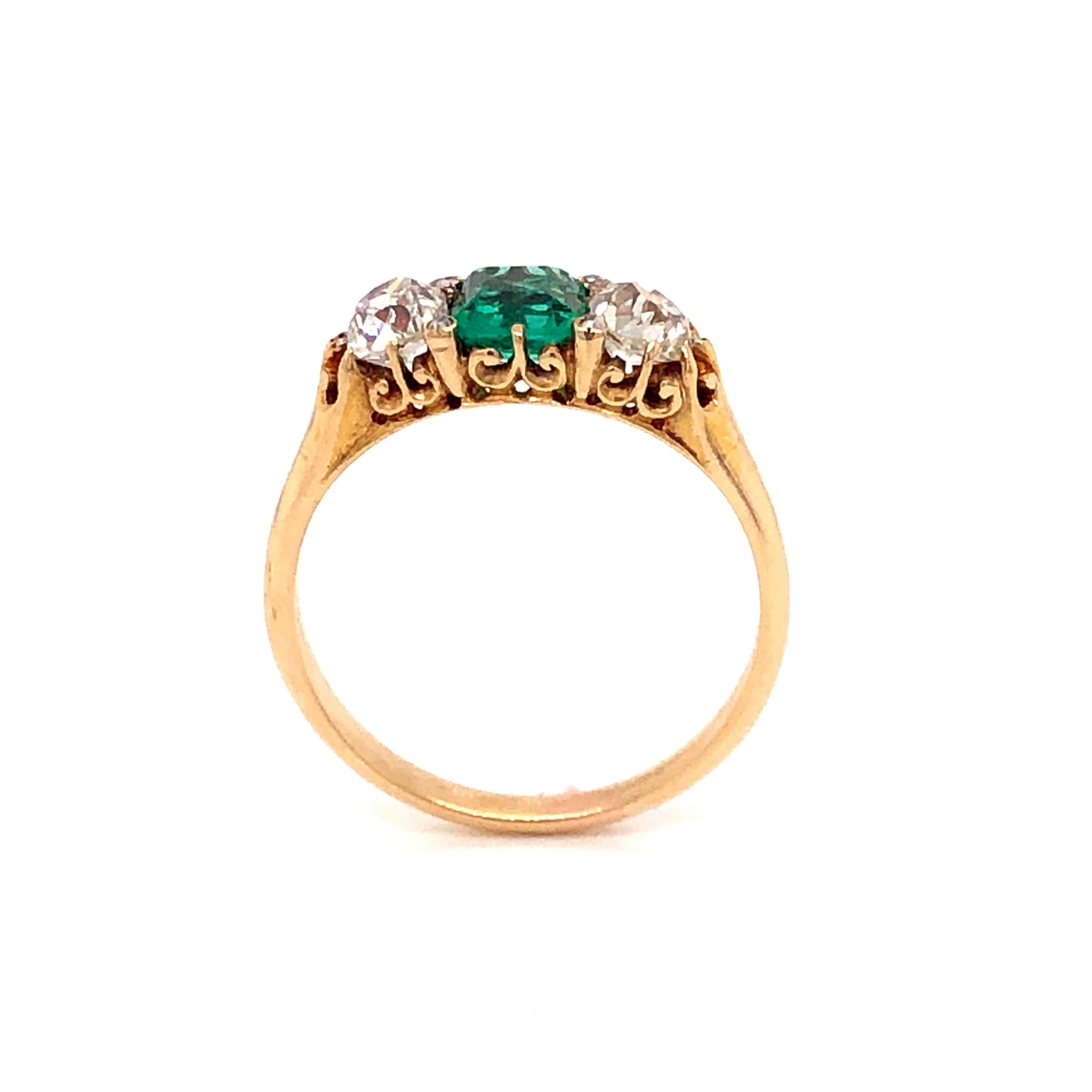Victorian Emerald and Diamond Ring in 14k Yellow Gold - Image 3