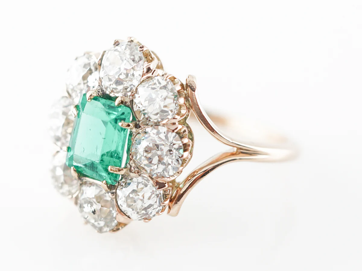 Victorian Emerald Cut Emerald Engagement Ring in Yellow Gold - Image 2