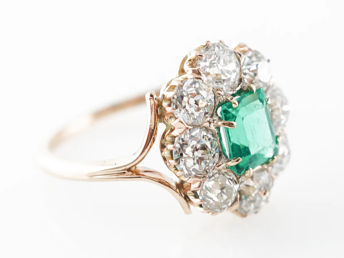 Victorian Emerald Cut Emerald Engagement Ring in Yellow Gold - Image 3