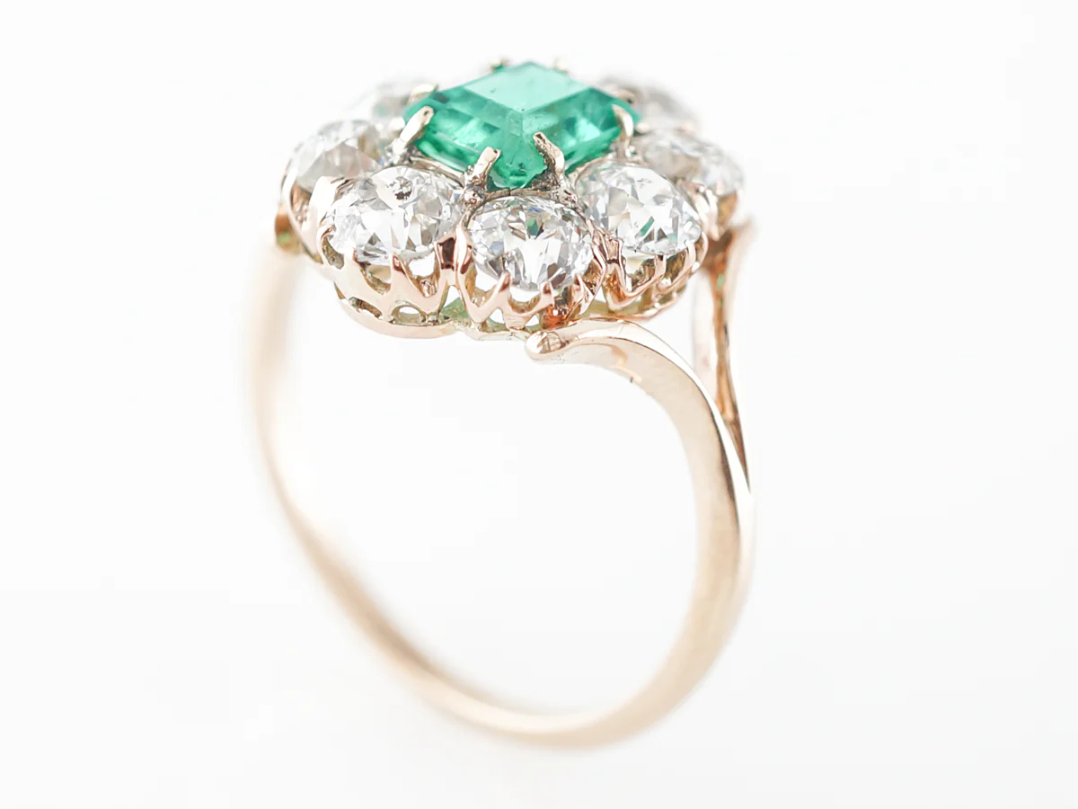 Victorian Emerald Cut Emerald Engagement Ring in Yellow Gold - Image 4