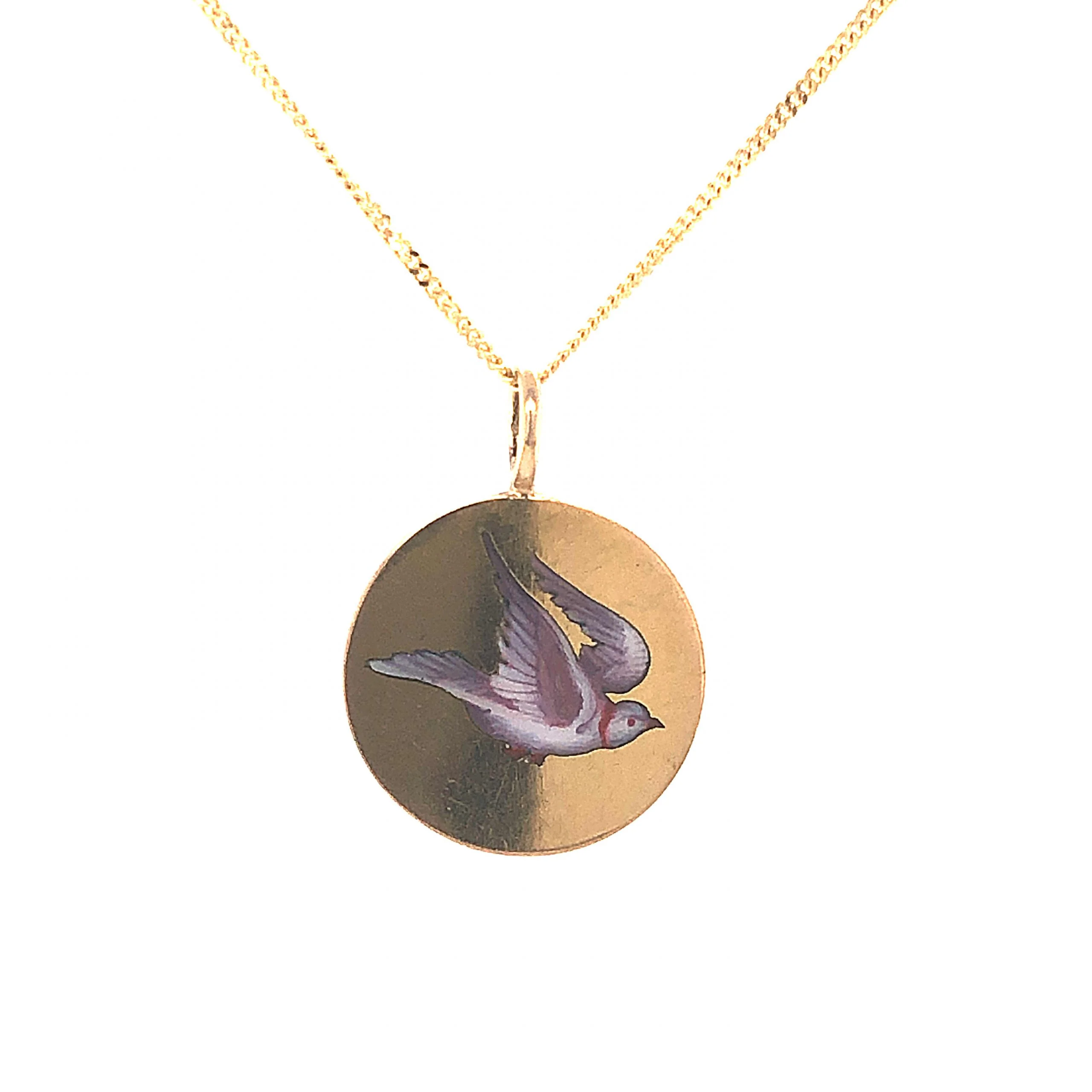 Victorian Enamel Dove Pendant Necklace in 14k Yellow Gold - Image 2