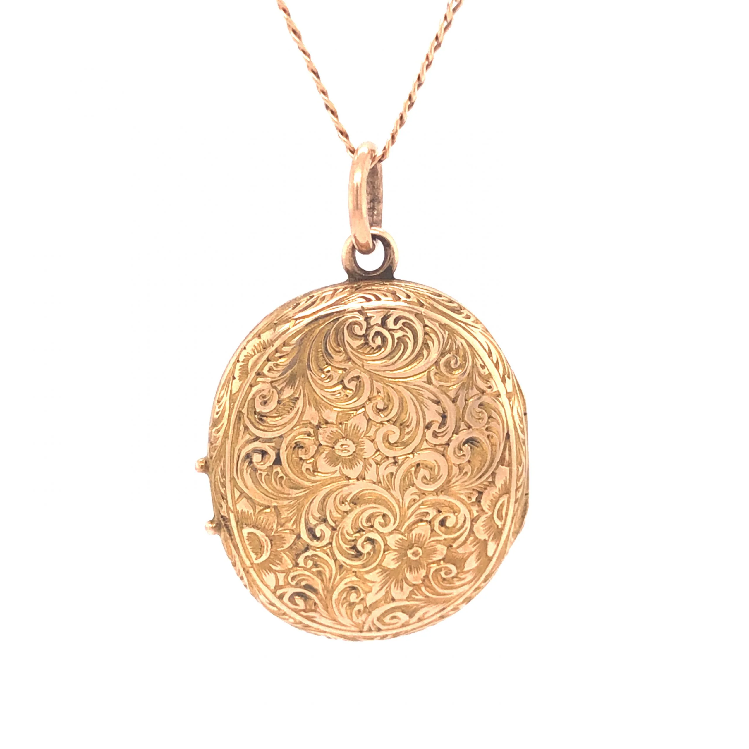 Victorian Engraved Locket Necklace in 14k Yellow Gold - Image 2