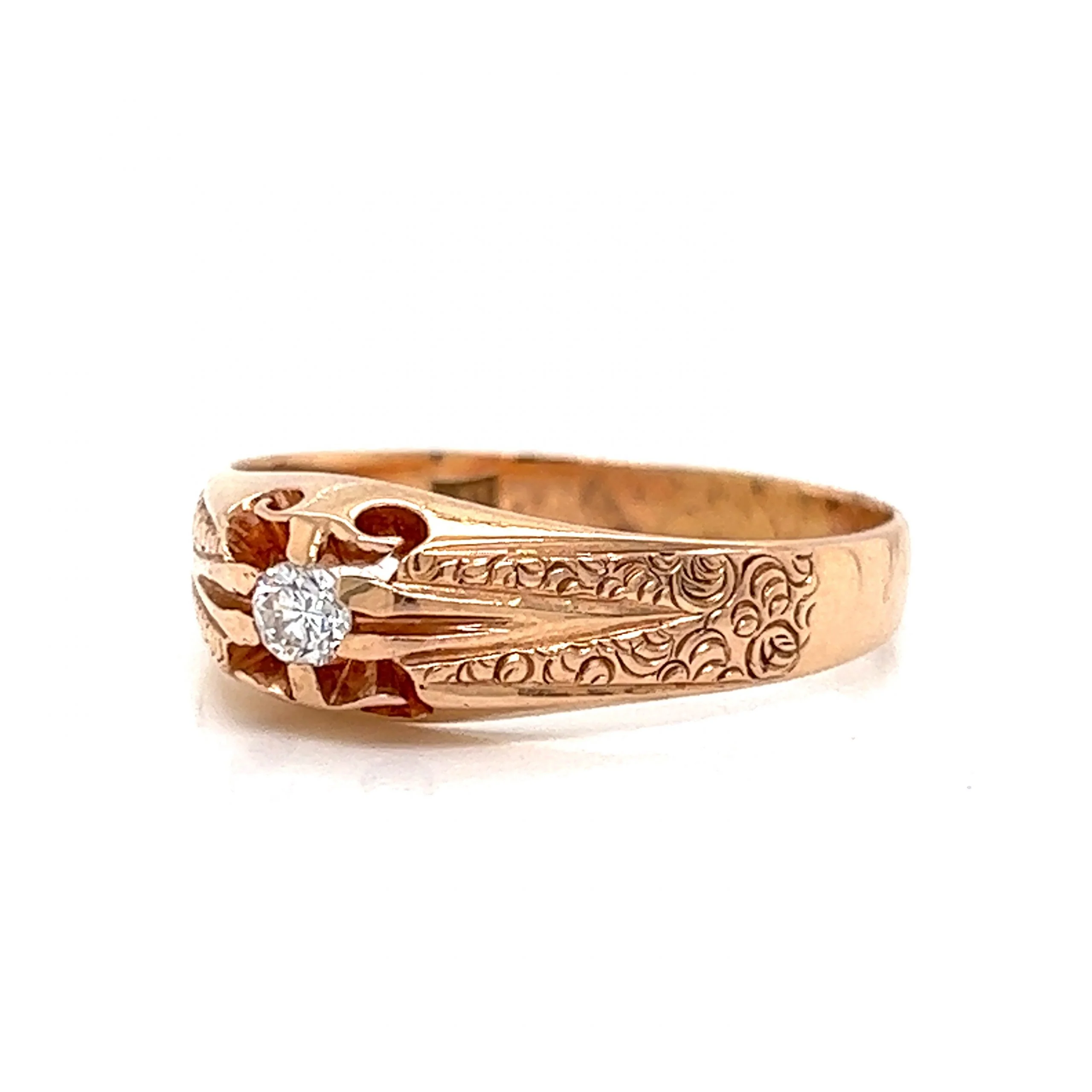 Victorian Engraved Single Diamond Ring in 14k Rose Gold - Image 2