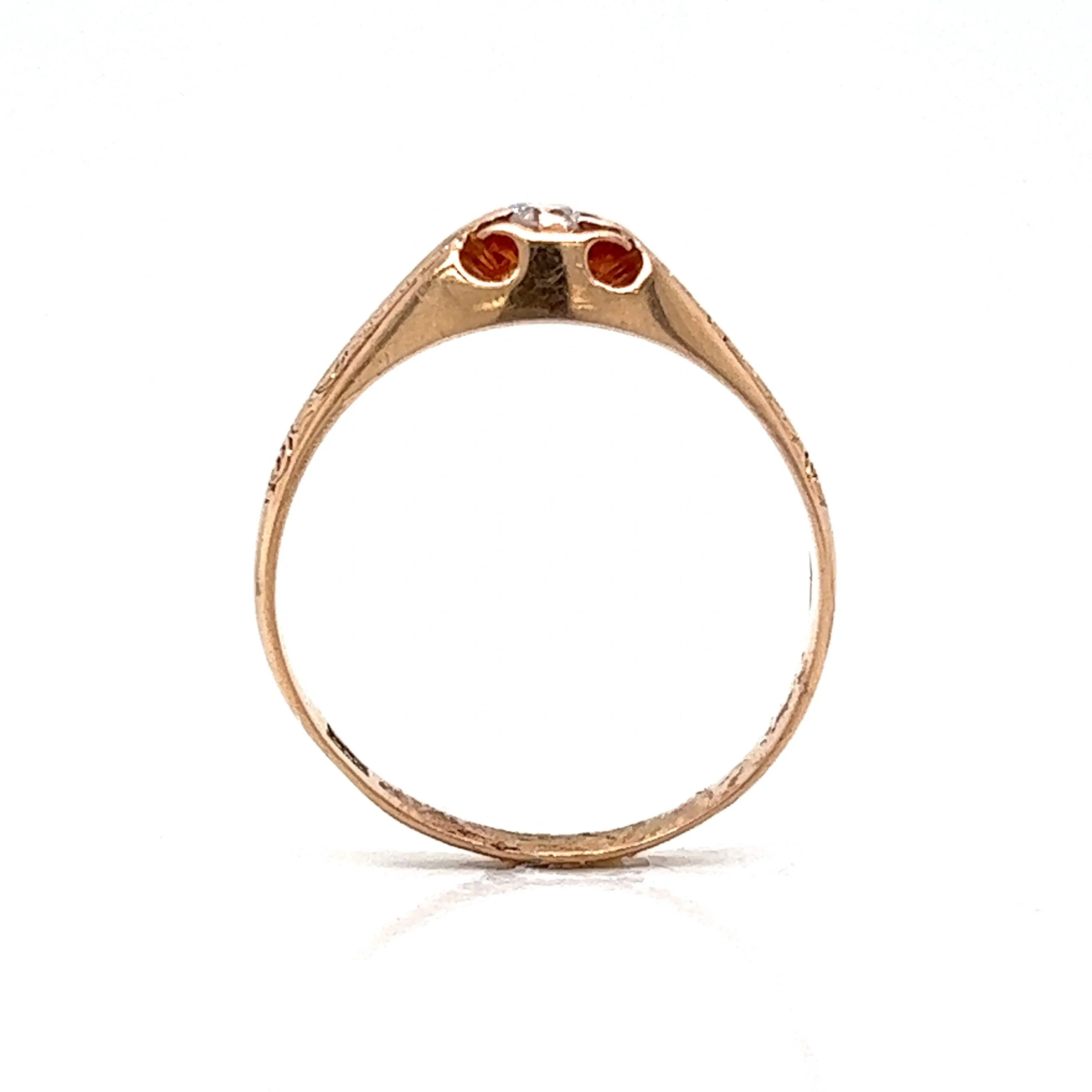 Victorian Engraved Single Diamond Ring in 14k Rose Gold - Image 4