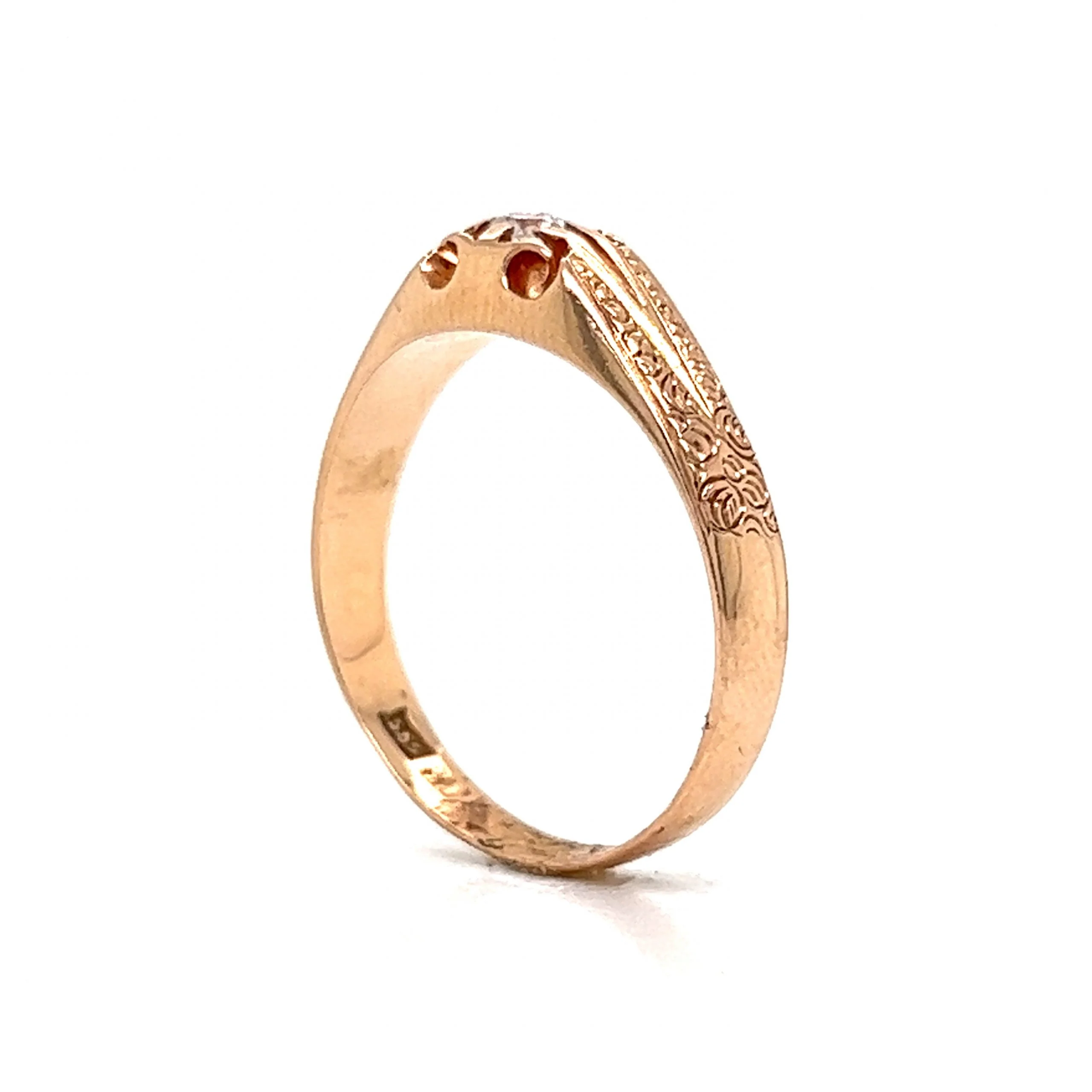 Victorian Engraved Single Diamond Ring in 14k Rose Gold - Image 5