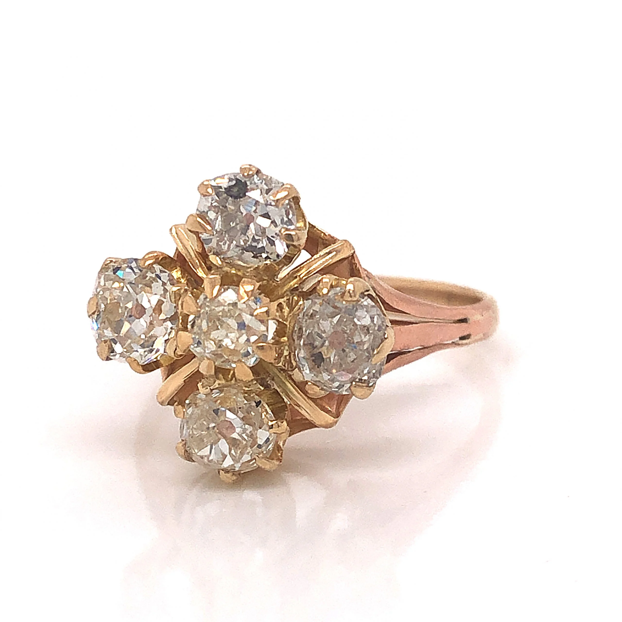 Victorian Five Diamond Cluster Ring in 14k Yellow Gold - Image 2