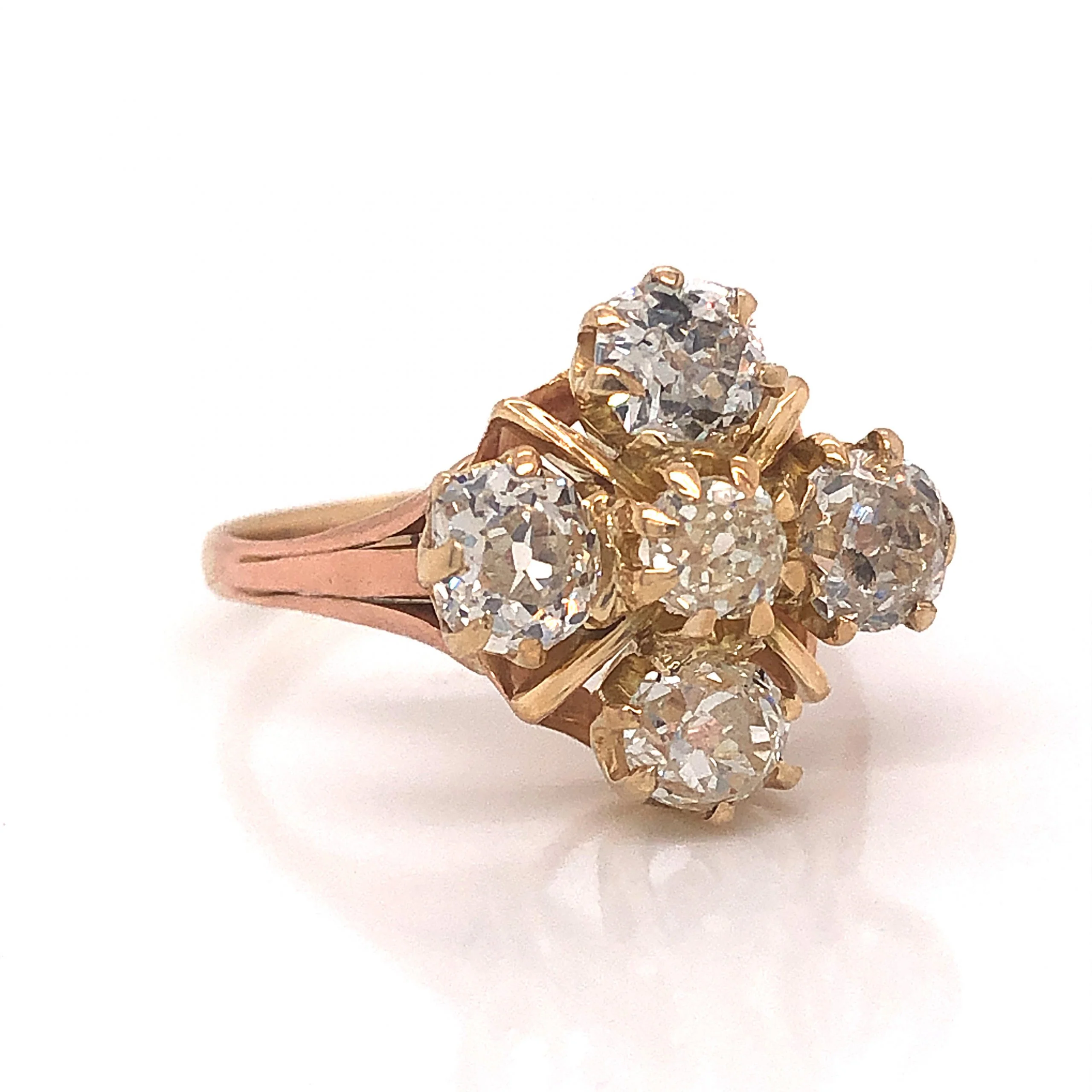 Victorian Five Diamond Cluster Ring in 14k Yellow Gold - Image 3