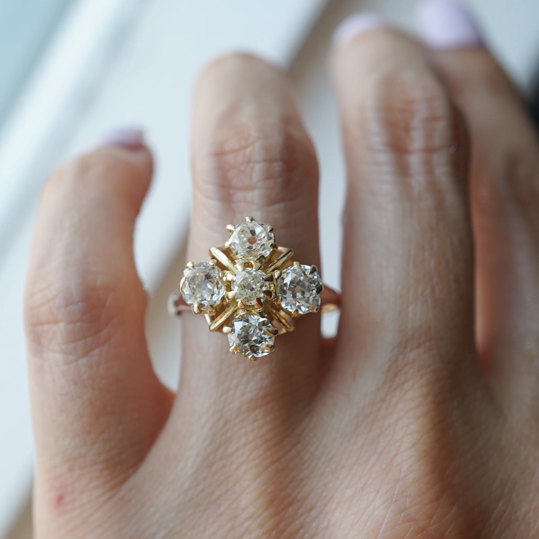 Victorian Five Diamond Cluster Ring in 14k Yellow Gold - Image 7