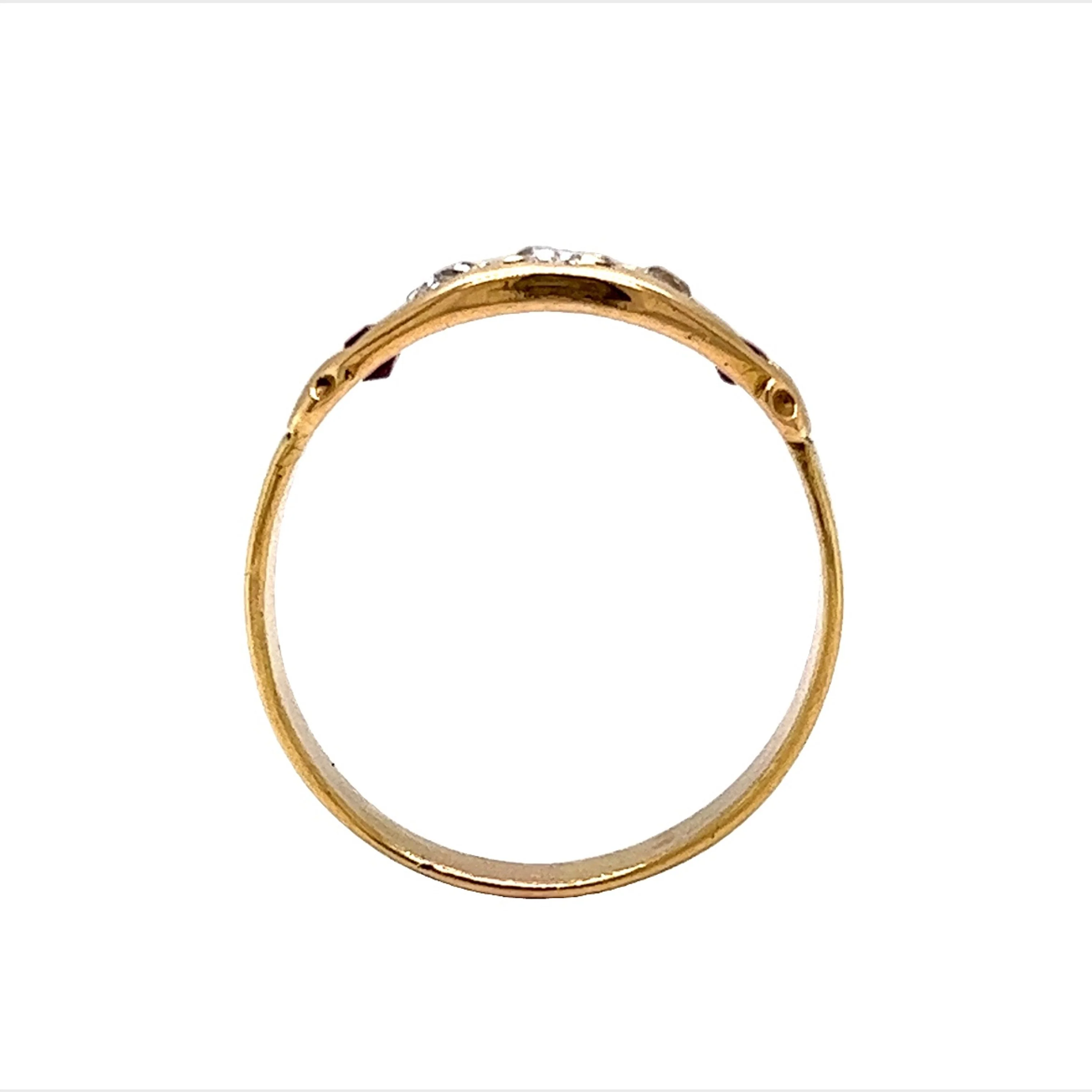 Victorian Five Stone Diamond & Ruby Band in 18k Yellow Gold - Image 4