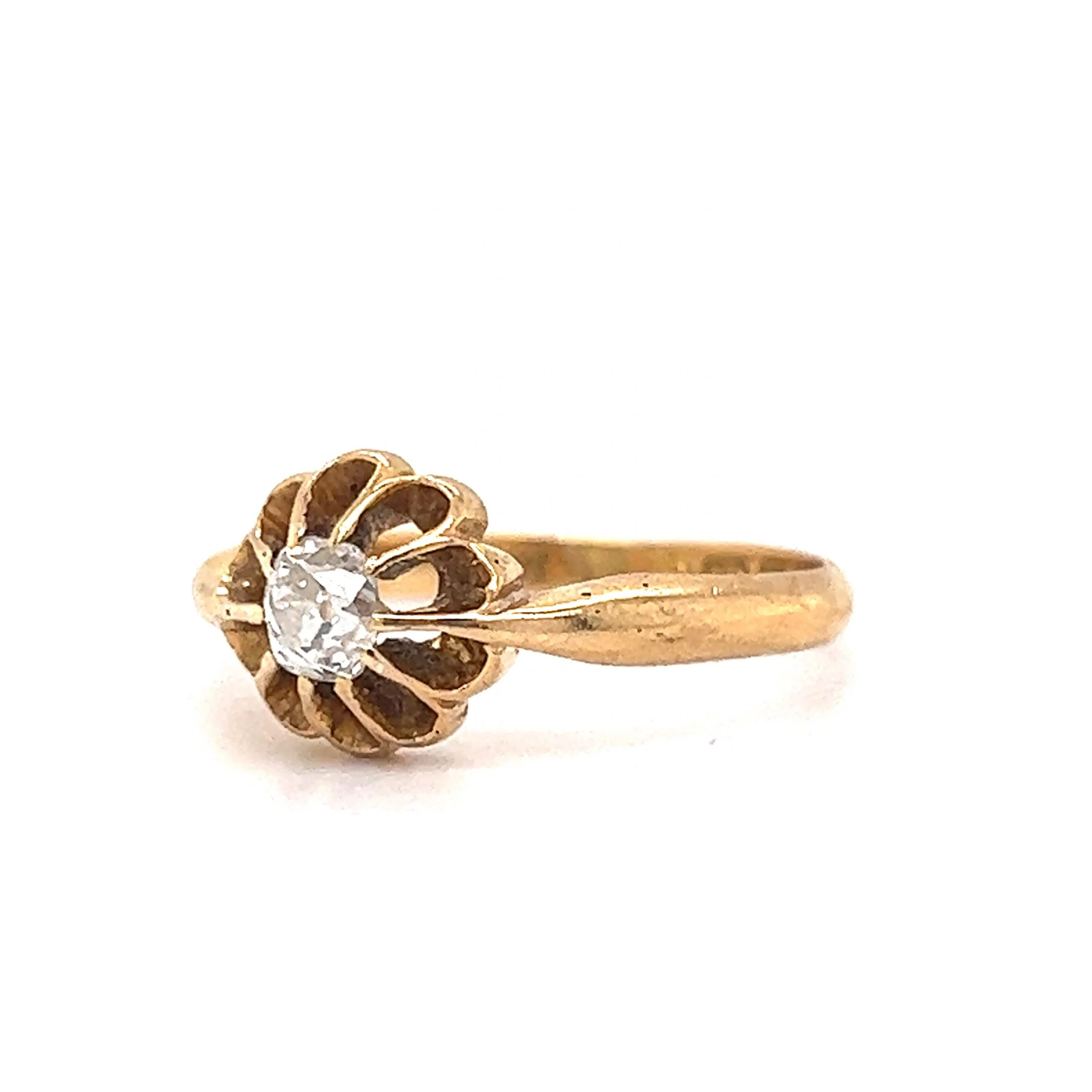 Victorian Flower Diamond Engagement Ring in 18k Yellow Gold - Image 2