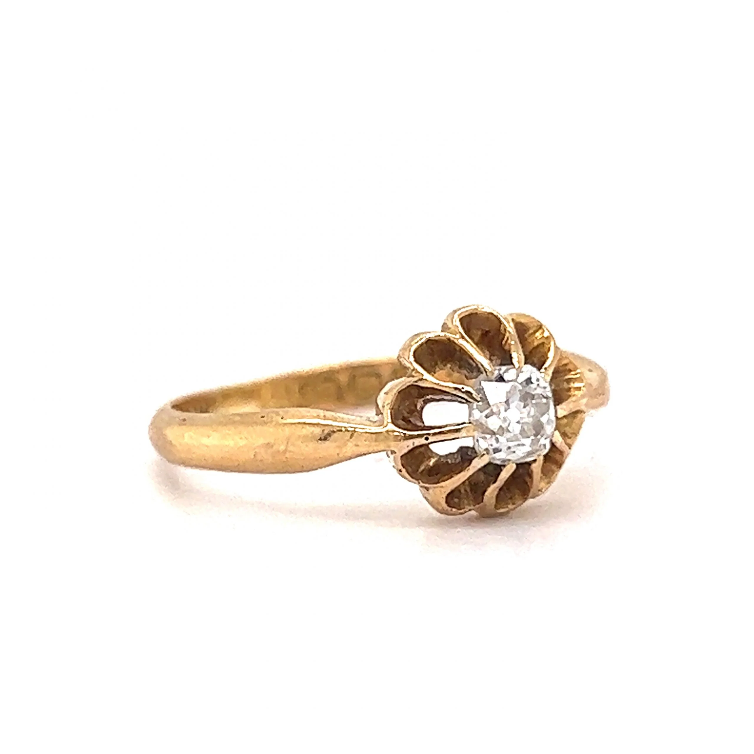 Victorian Flower Diamond Engagement Ring in 18k Yellow Gold - Image 3