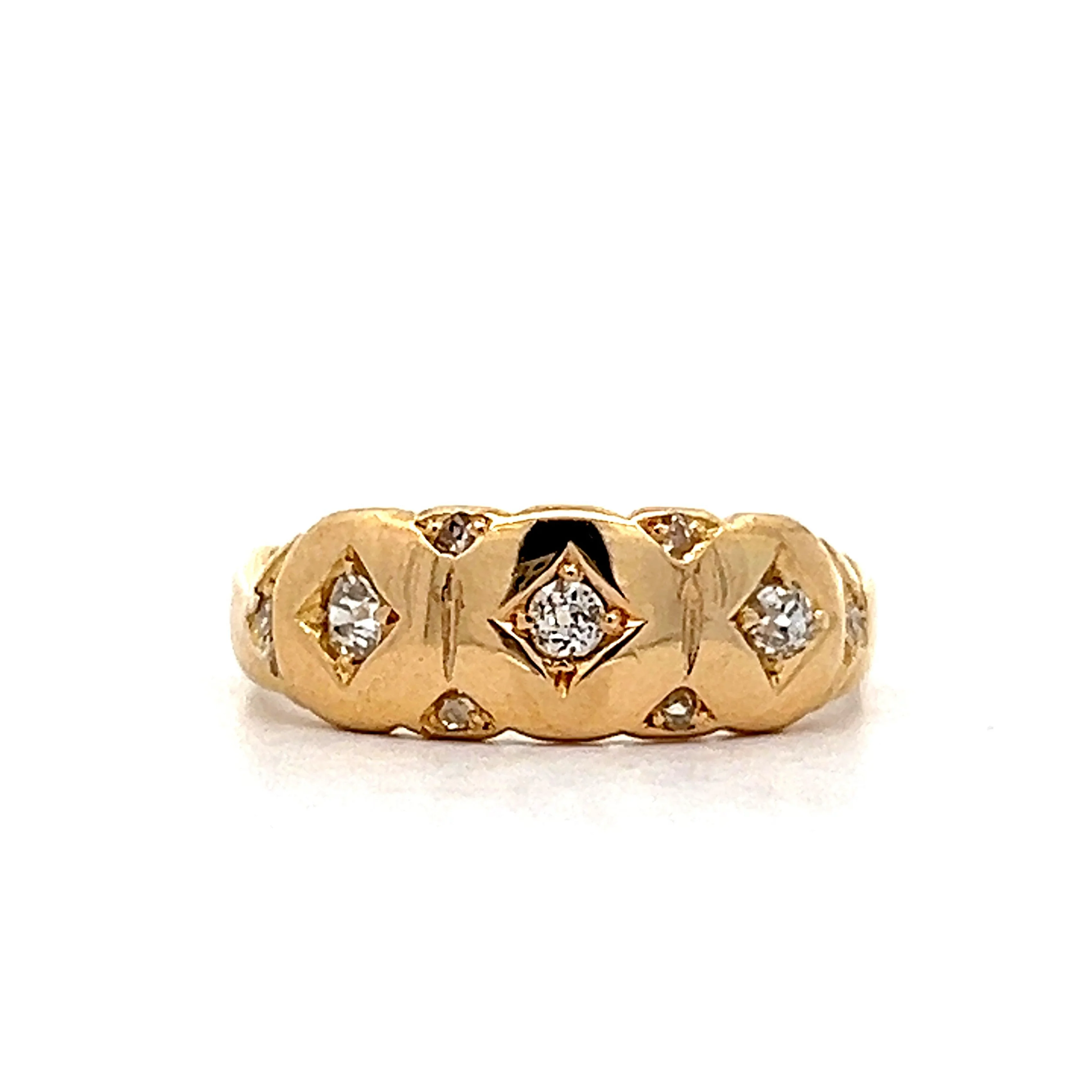 Victorian Flush Set Old Mine Diamond Ring in Yellow Gold