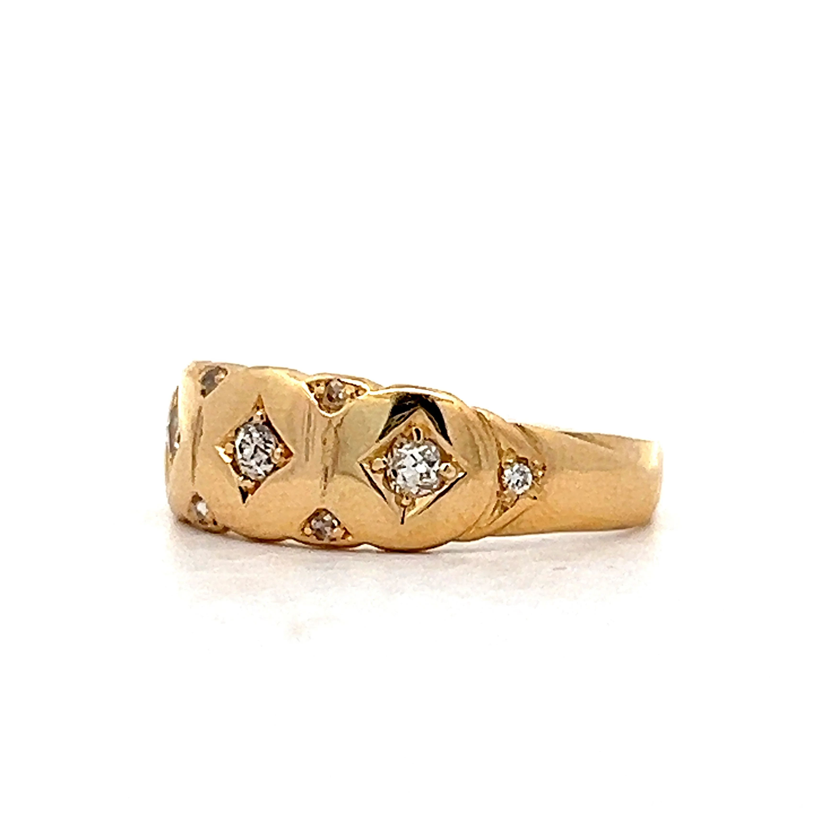 Victorian Flush Set Old Mine Diamond Ring in Yellow Gold - Image 2