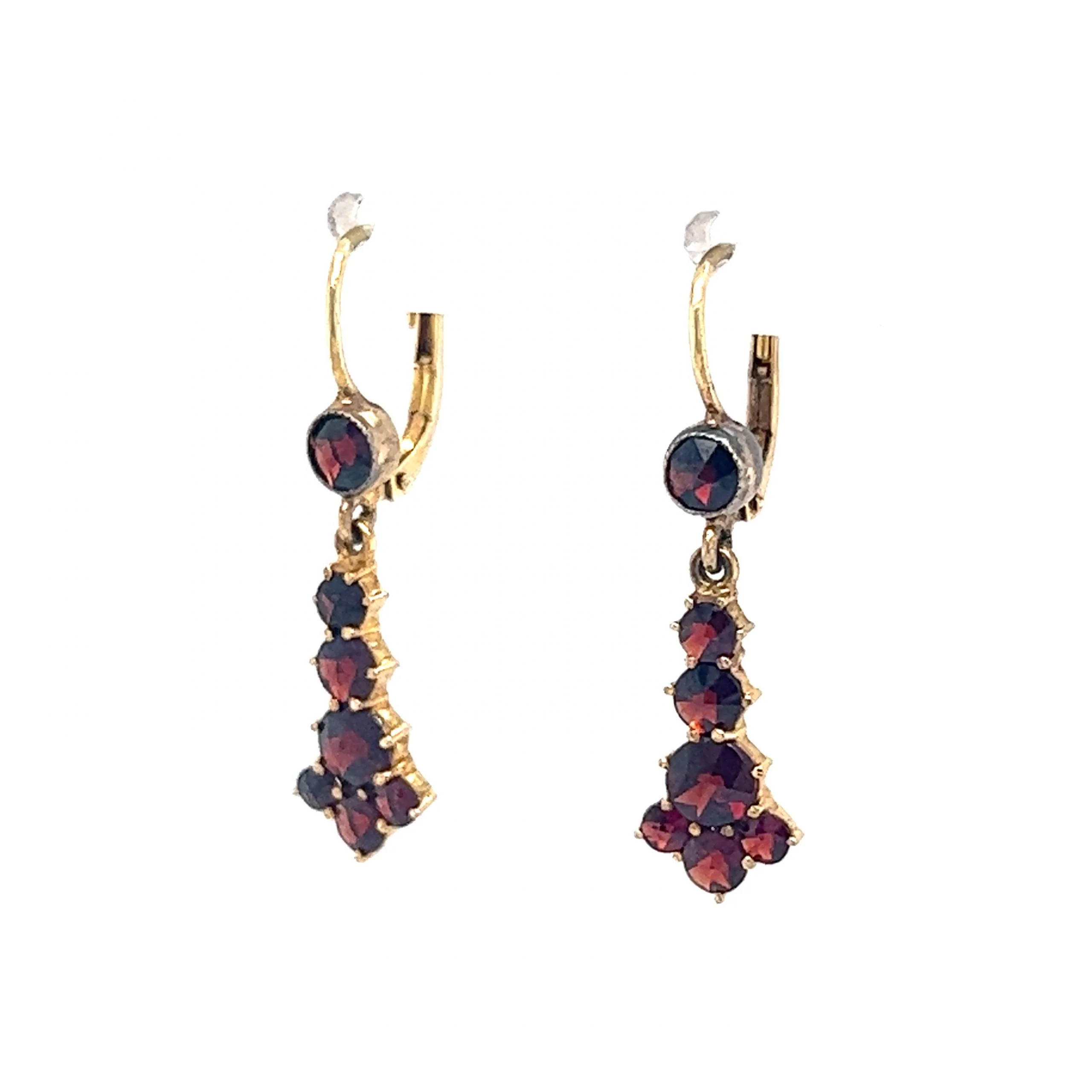 Victorian Garnet Cluster Drop Earrings in 14k Yellow Gold - Image 2