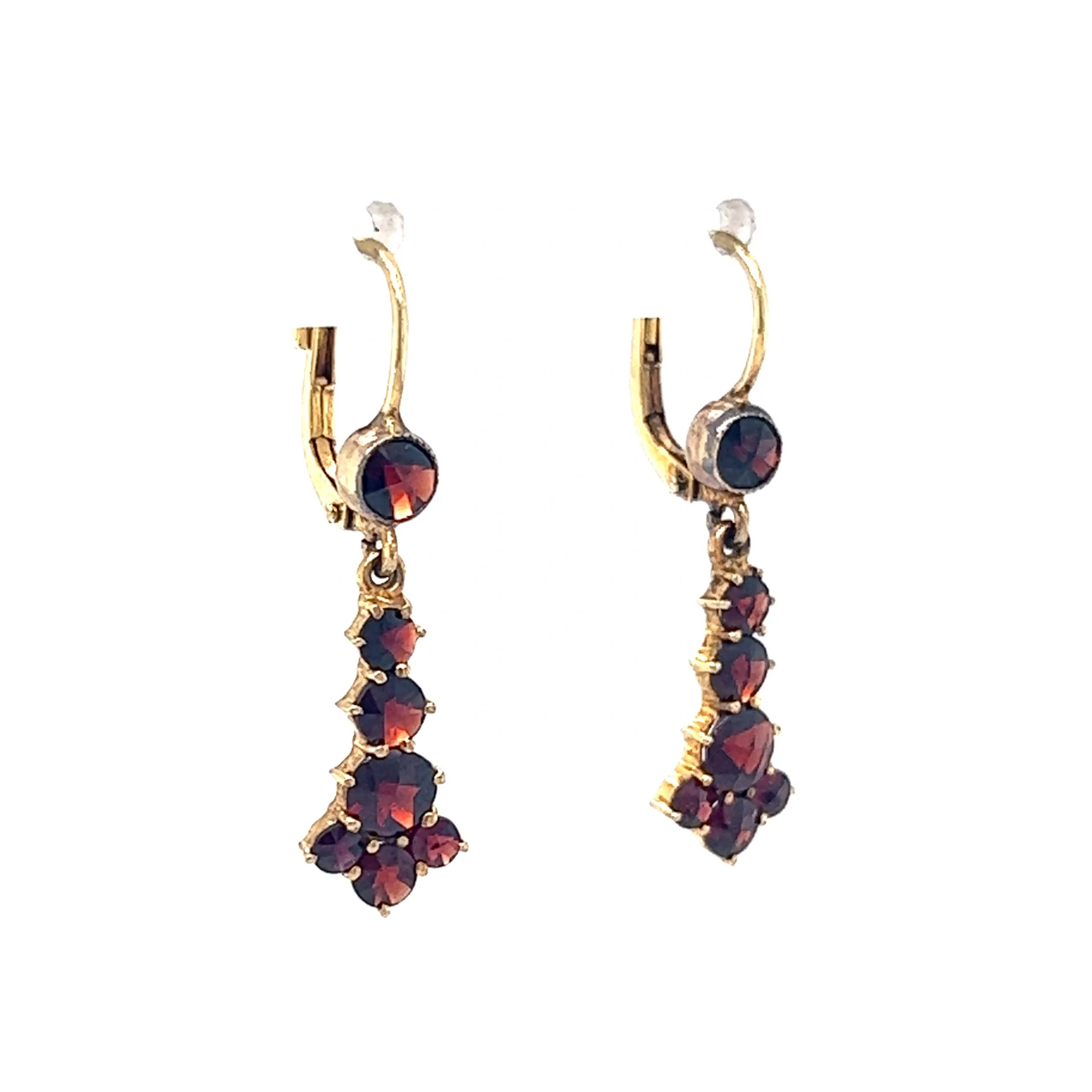 Victorian Garnet Cluster Drop Earrings in 14k Yellow Gold - Image 3