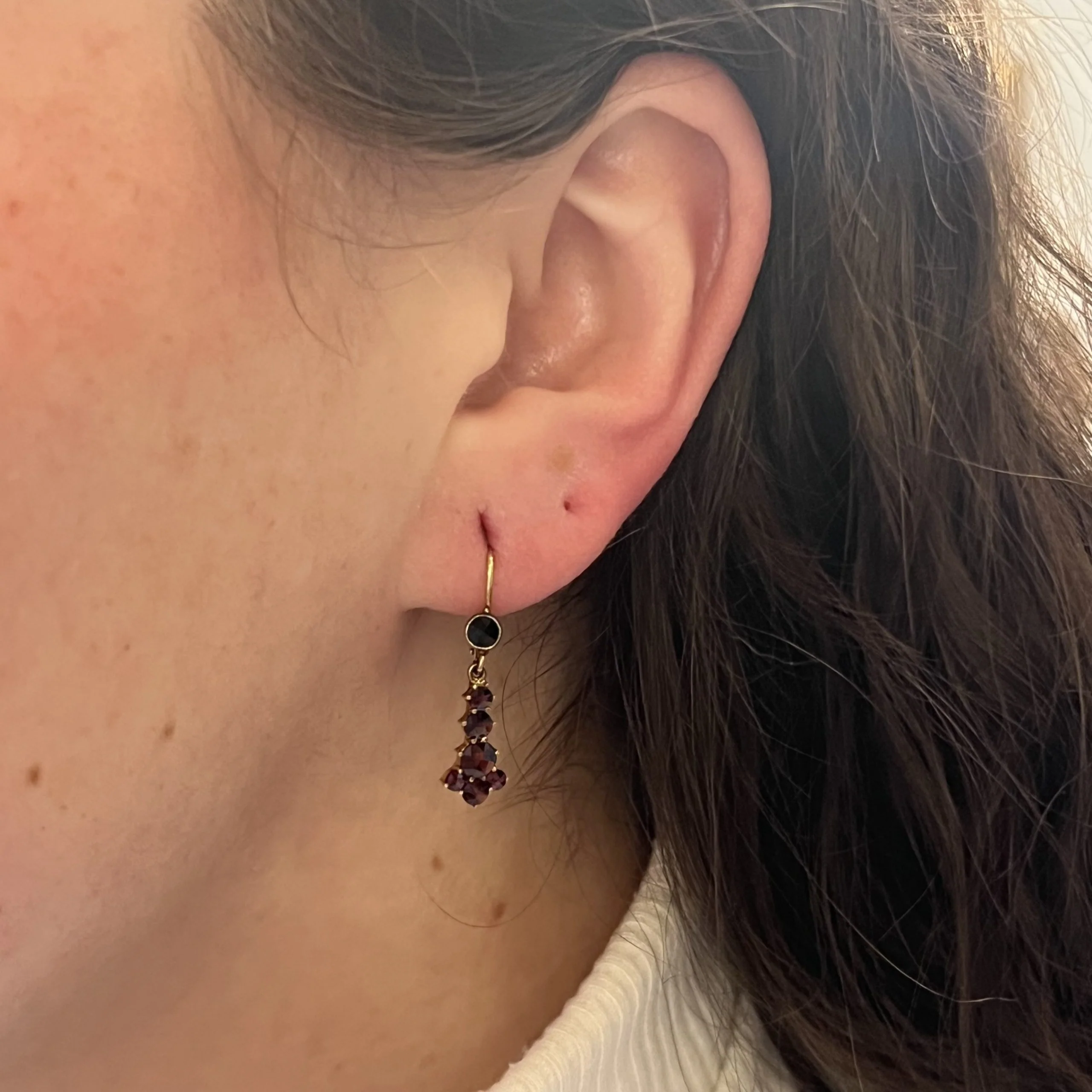 Victorian Garnet Cluster Drop Earrings in 14k Yellow Gold - Image 4