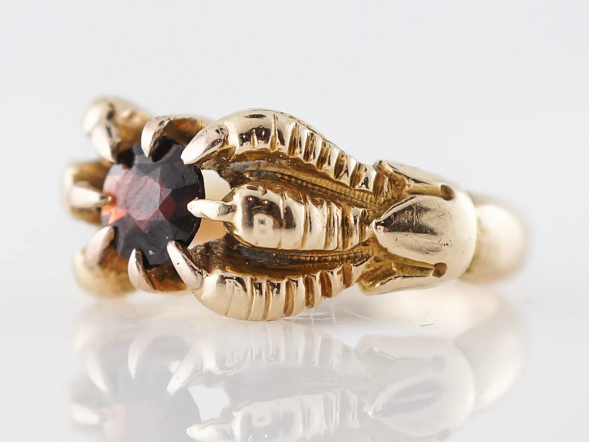 Victorian Garnet Crow Claw Ring in 14k Yellow Gold - Image 2