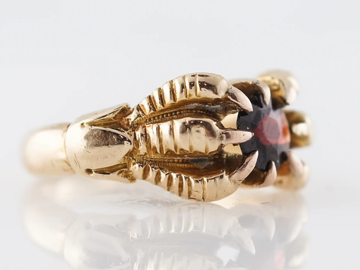 Victorian Garnet Crow Claw Ring in 14k Yellow Gold - Image 3