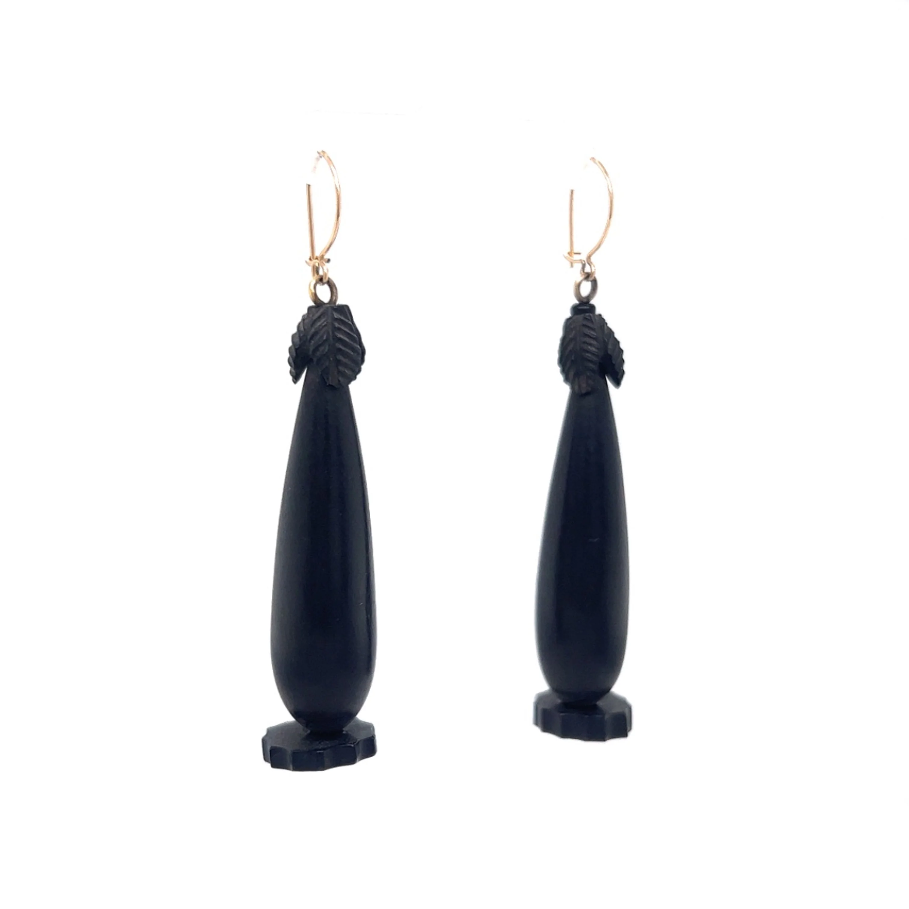 Victorian Gutta Percha Drop Earrings in 14k Yellow Gold - Image 3