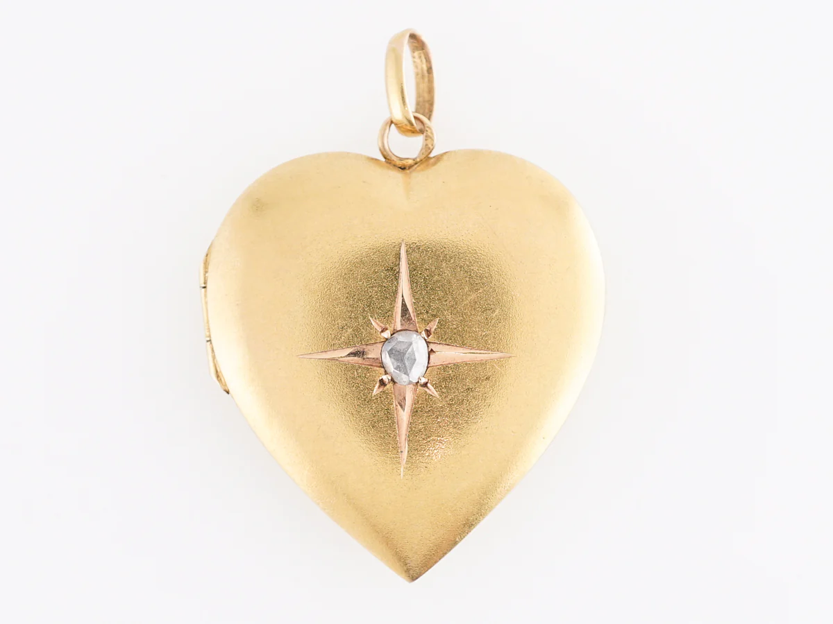 Victorian Heart Locket w/ Rose Cut Diamond in 14k Yellow Gold - Image 2