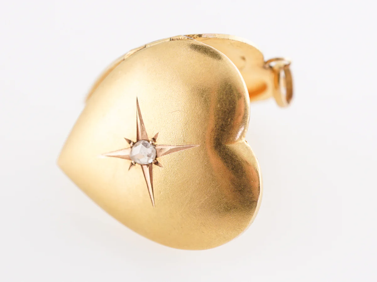 Victorian Heart Locket w/ Rose Cut Diamond in 14k Yellow Gold - Image 3