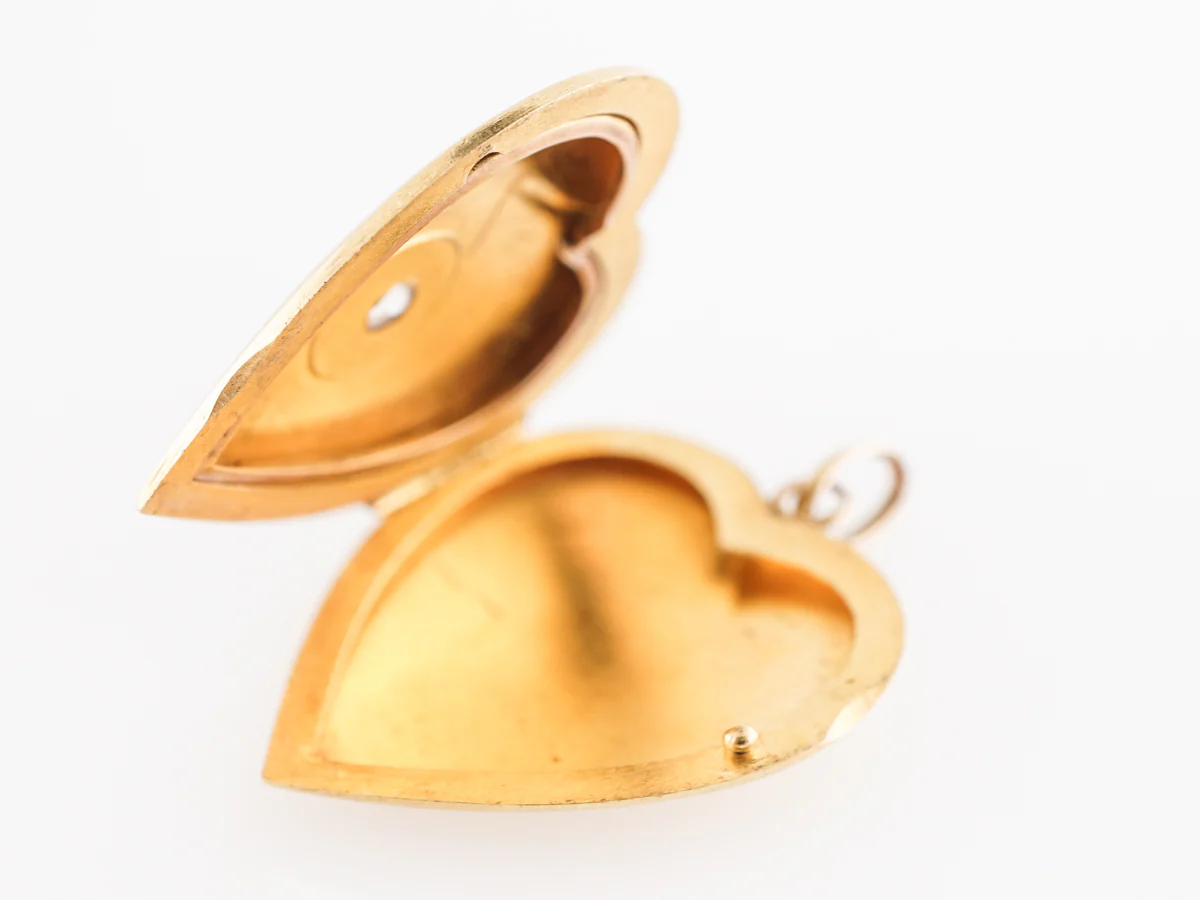 Victorian Heart Locket w/ Rose Cut Diamond in 14k Yellow Gold - Image 4