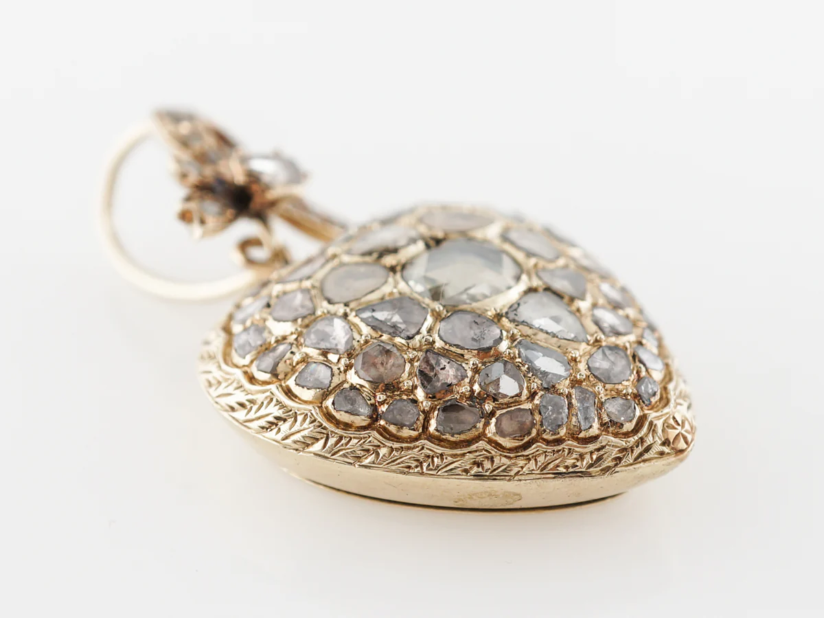 Victorian Heart Pendant w/ Rose Cut Diamonds in 14k - Image 3