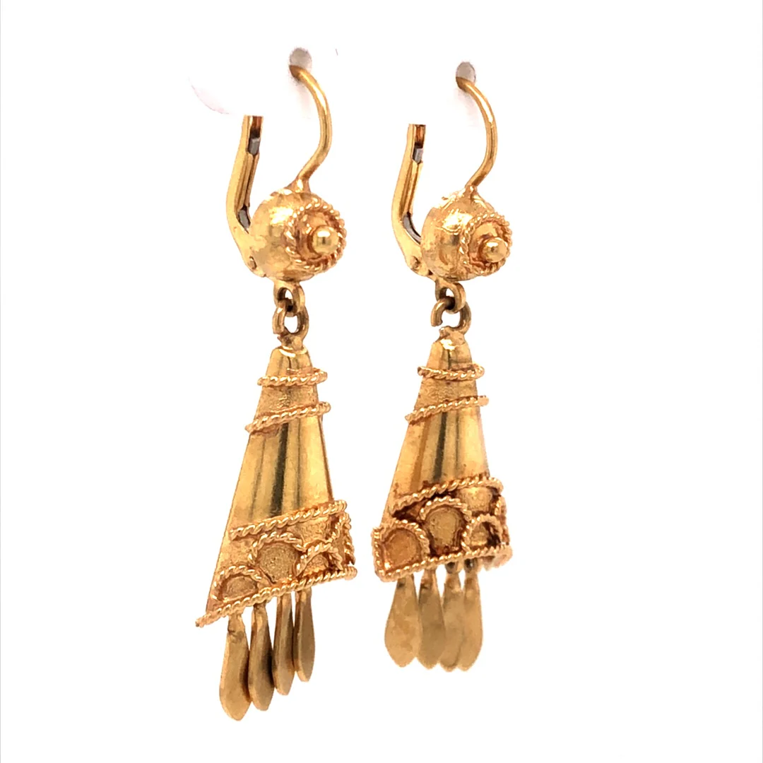 Victorian Inspired Drop Earrings in 18k Yellow Gold - Image 3