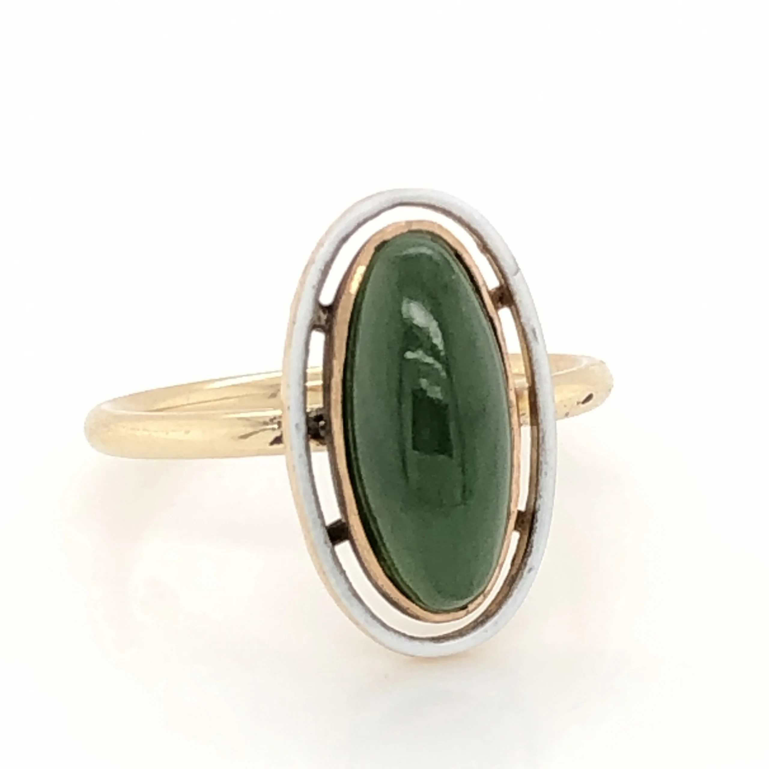 Victorian Jade Right Hand Ring  in 14k Yellow Gold - Image 3