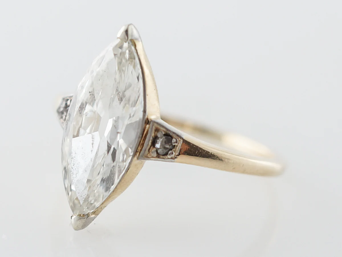 Victorian Marquise Diamond Engagement Ring in Platinum & Yellow Gold - Image 2